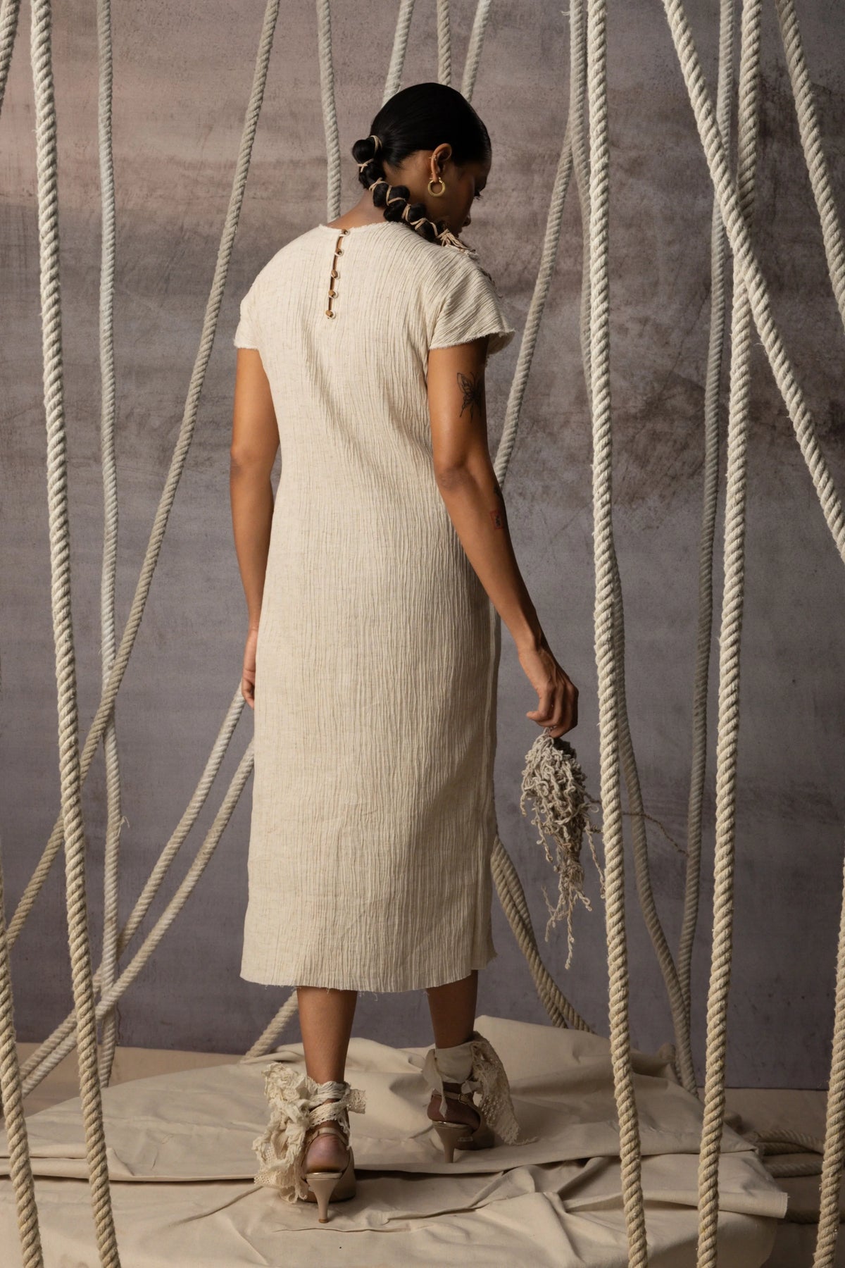 Ivory Lace Embroidered Midi Dress