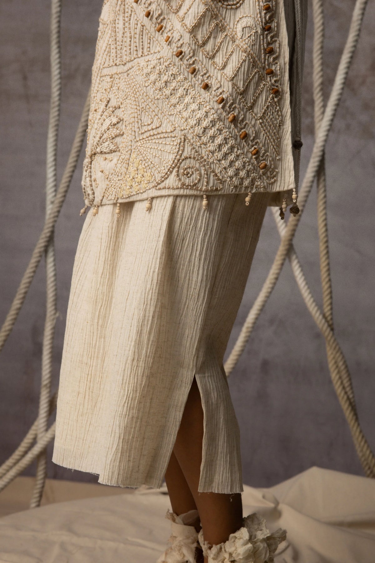 Ivory Embroidered Side-Tie Bib Co-Ord Set