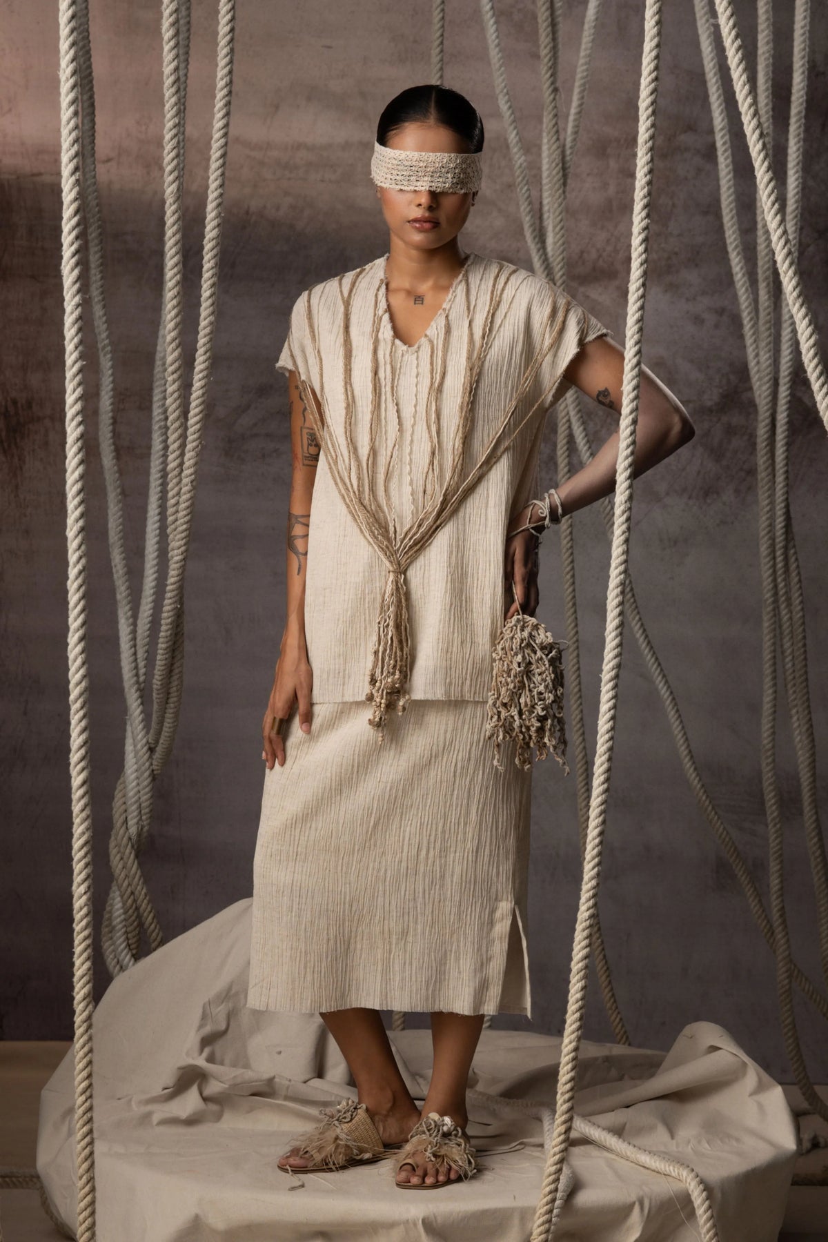 Ivory Crushed Pencil Skirt
