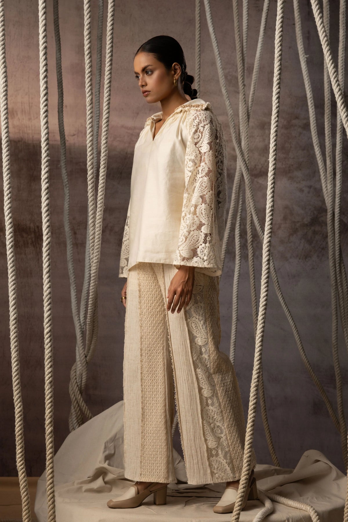 Ivory Panelled Trousers