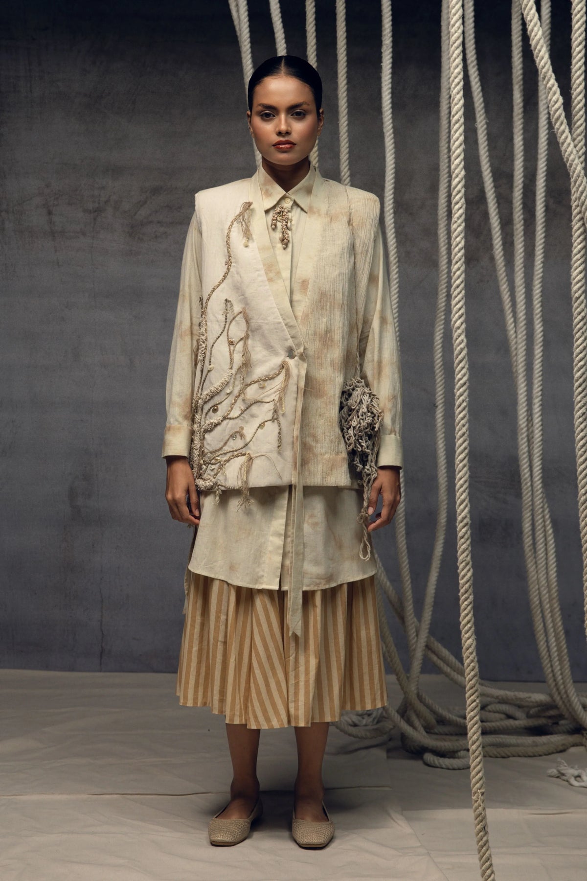 Khadi Jute Embroidered Kimono Jacket