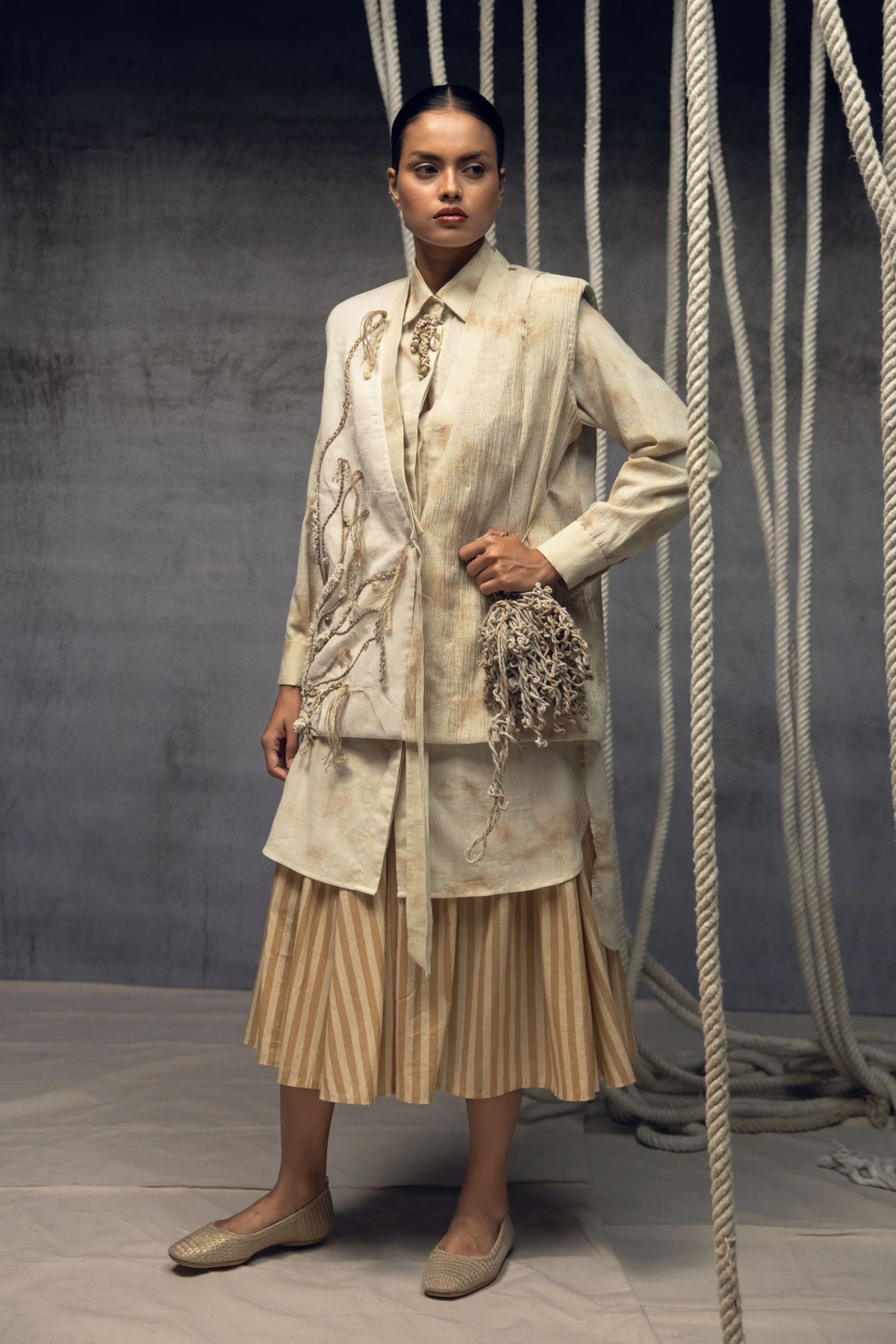 Khadi Jute Embroidered Kimono Jacket