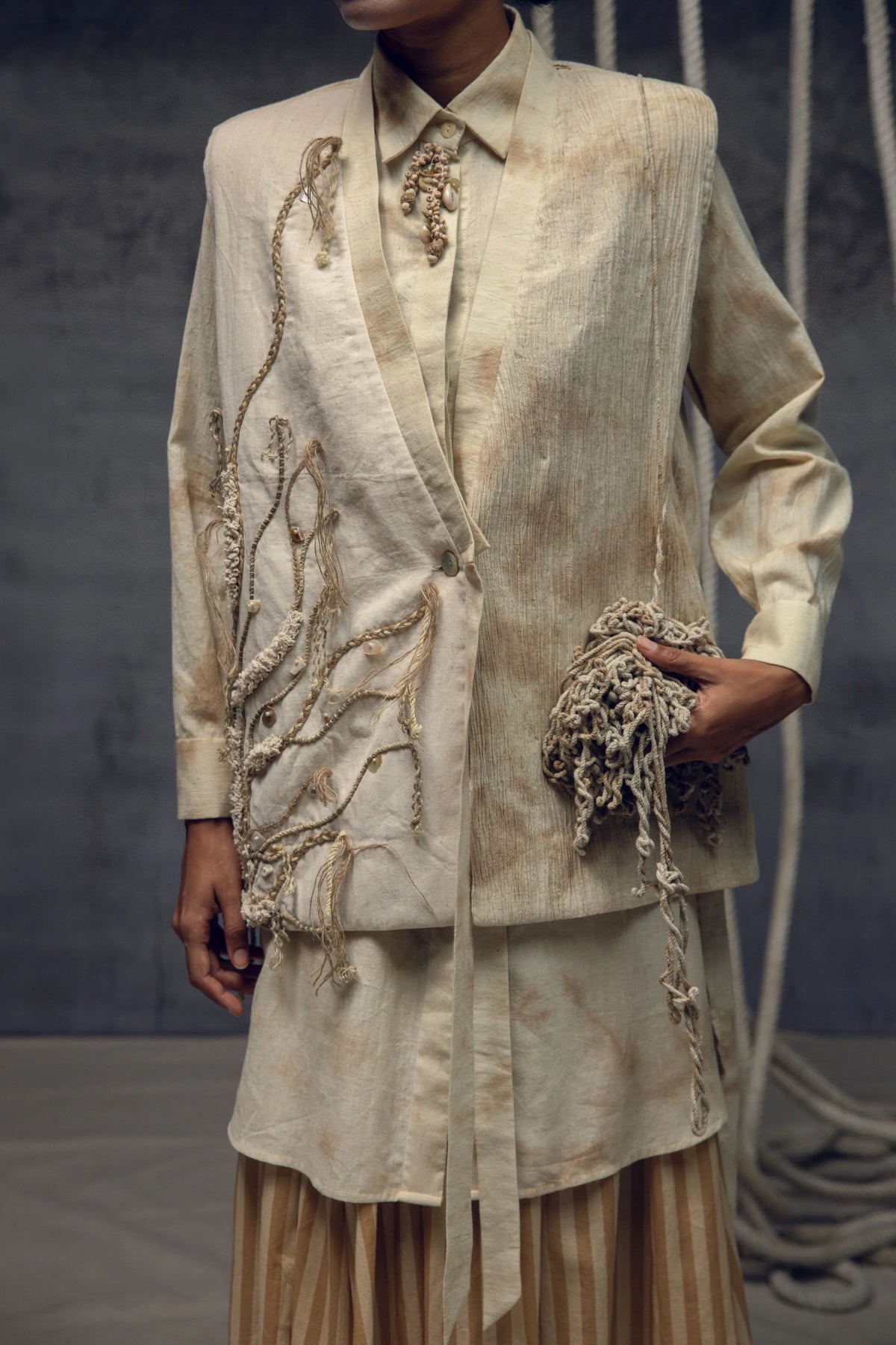 Khadi Jute Embroidered Kimono Jacket