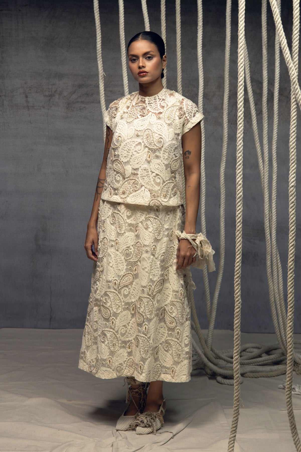Ivory Paisley Lace Embroidered Top