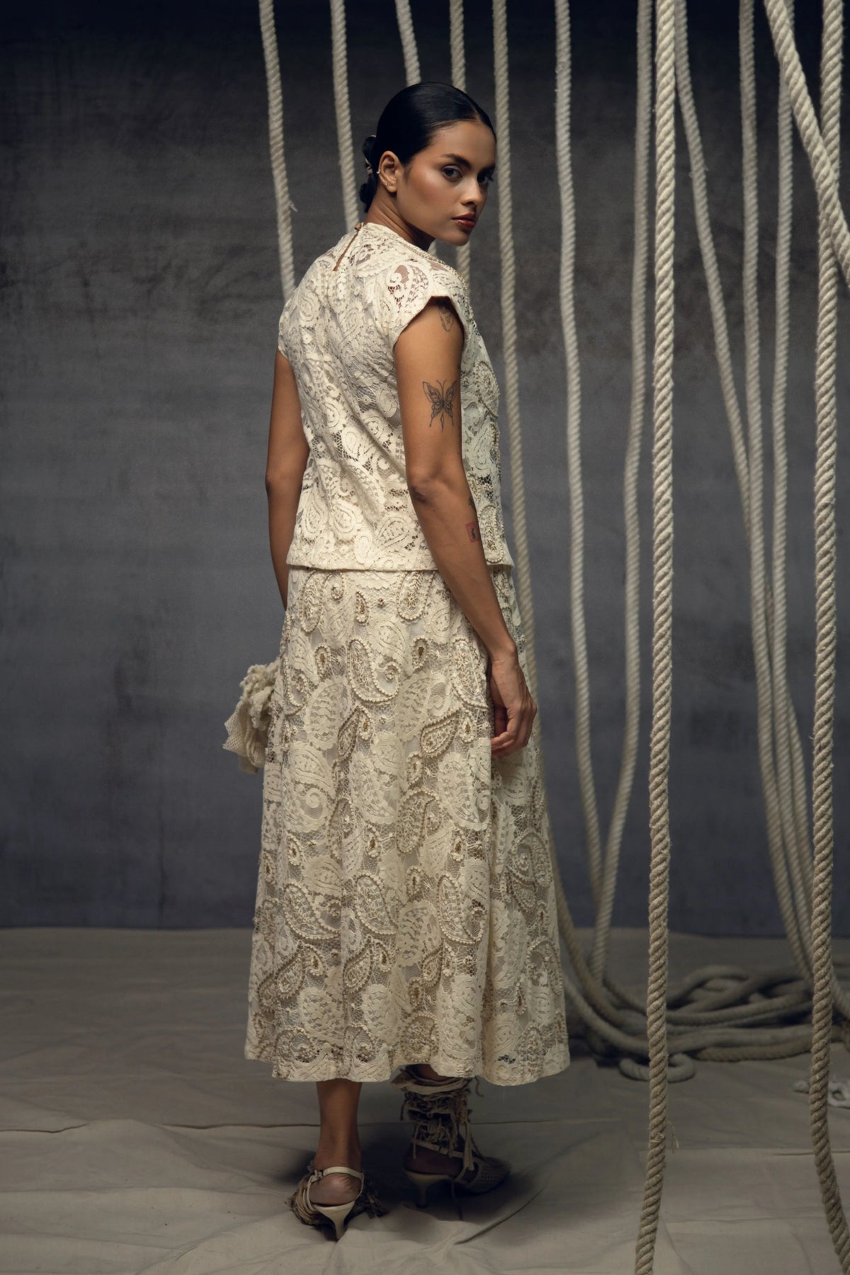 Ivory Paisley Lace Embroidered Top