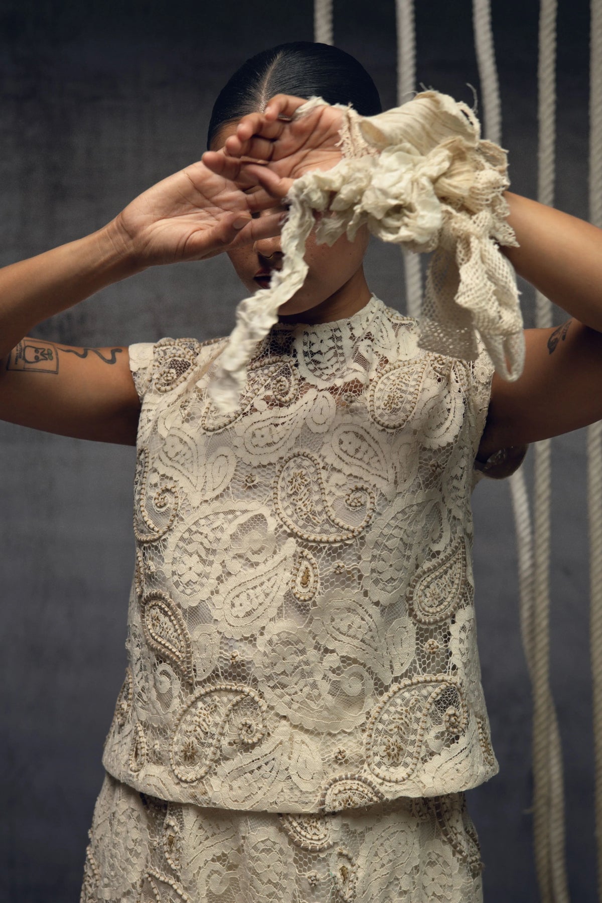 Ivory Paisley Lace Embroidered Skirt