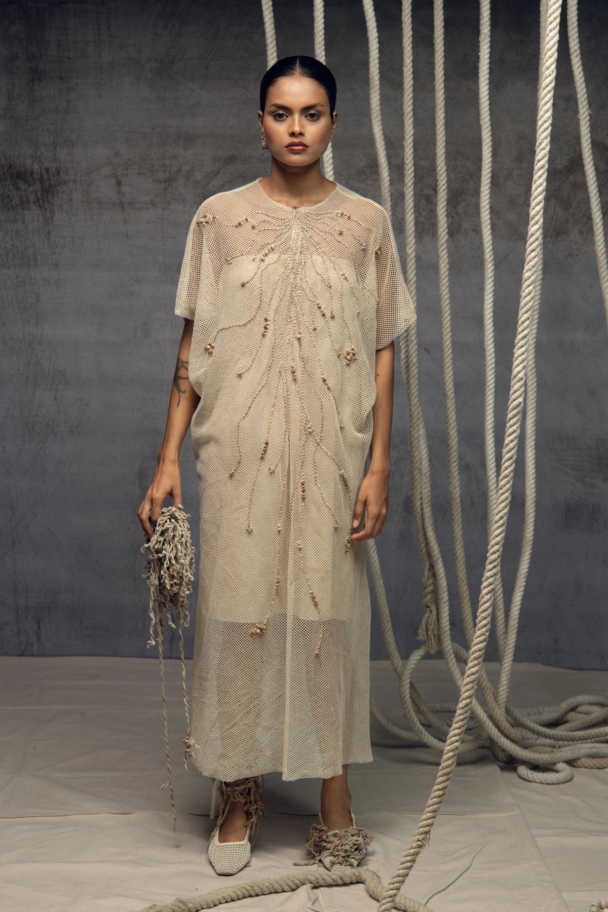 Open Mesh  Embroidered Kaftan