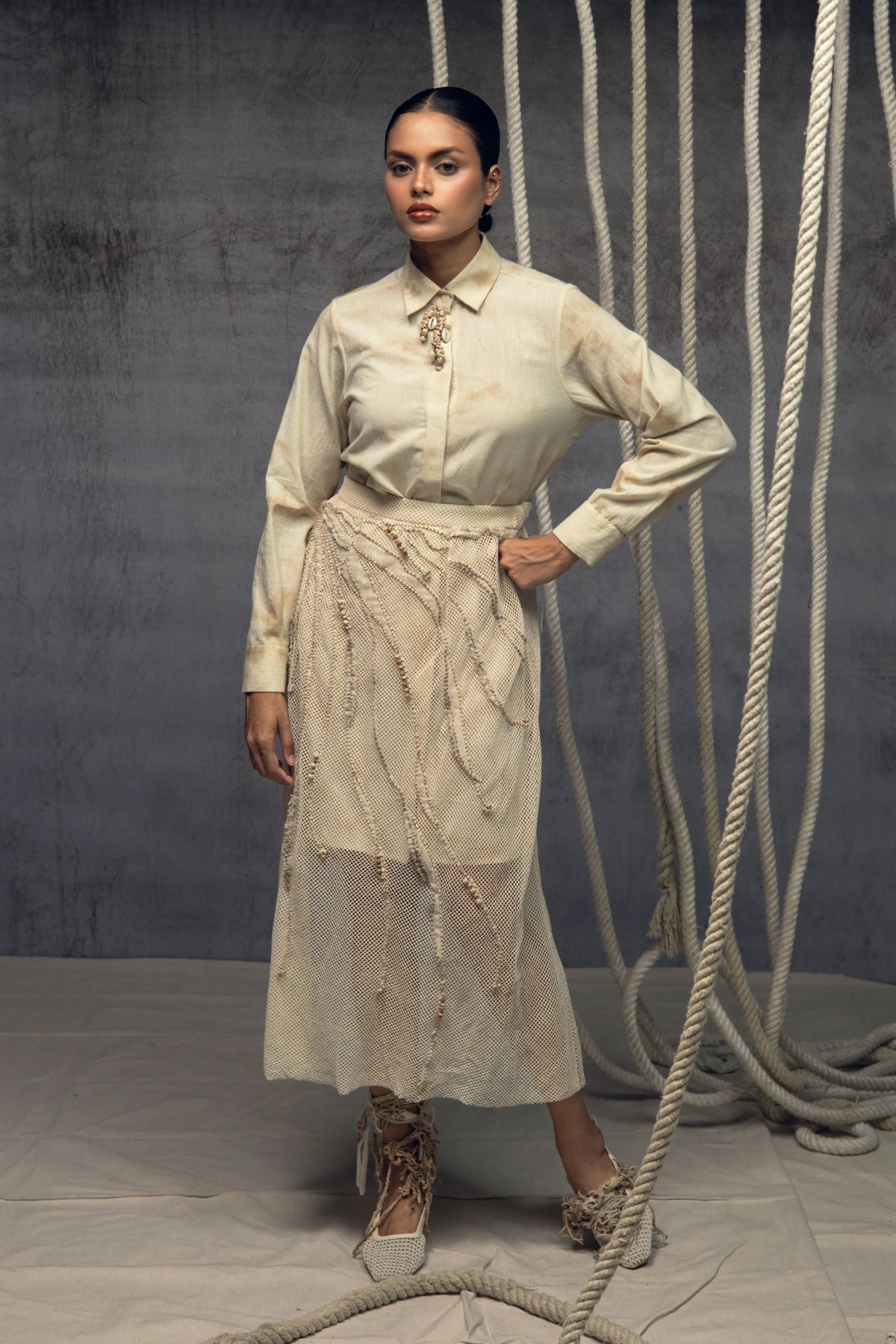 Open Mesh Embroidered Overlay Skirt