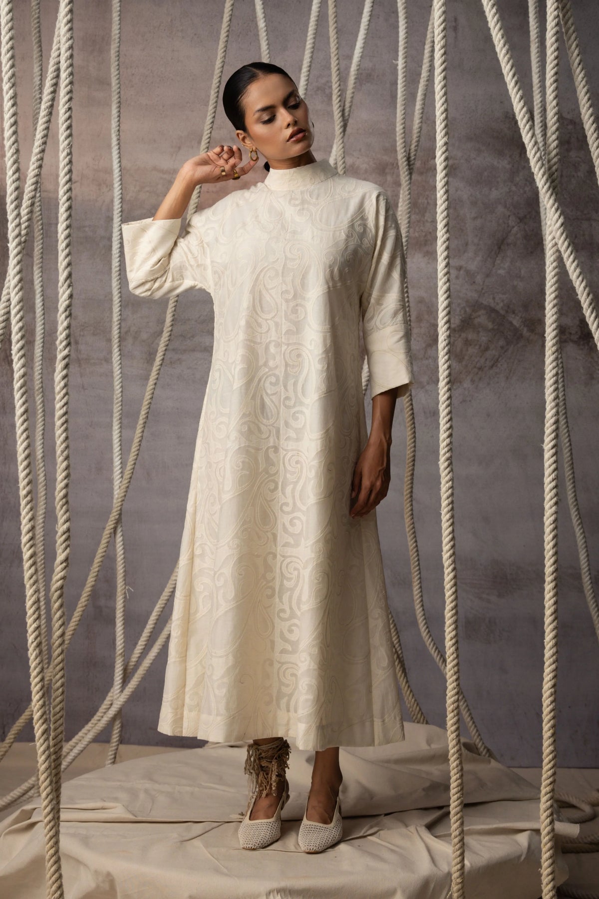 Ivory Appliqué A-Line Dress