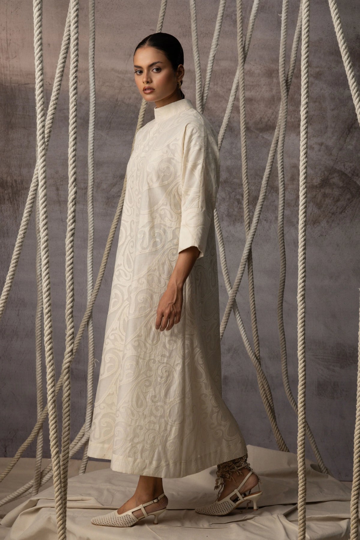 Ivory Appliqué A-Line Dress