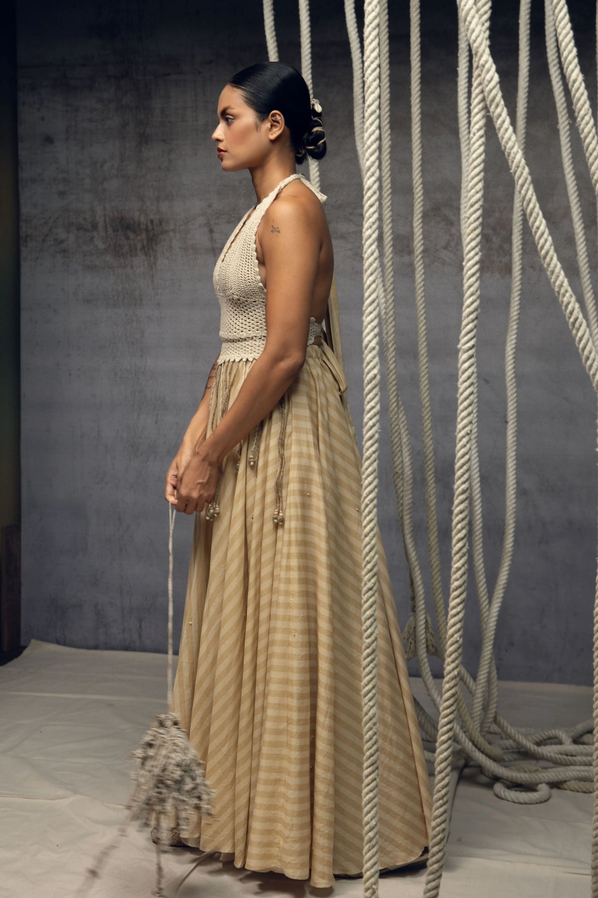 Ivory Crochet Bralette Striped Maxi