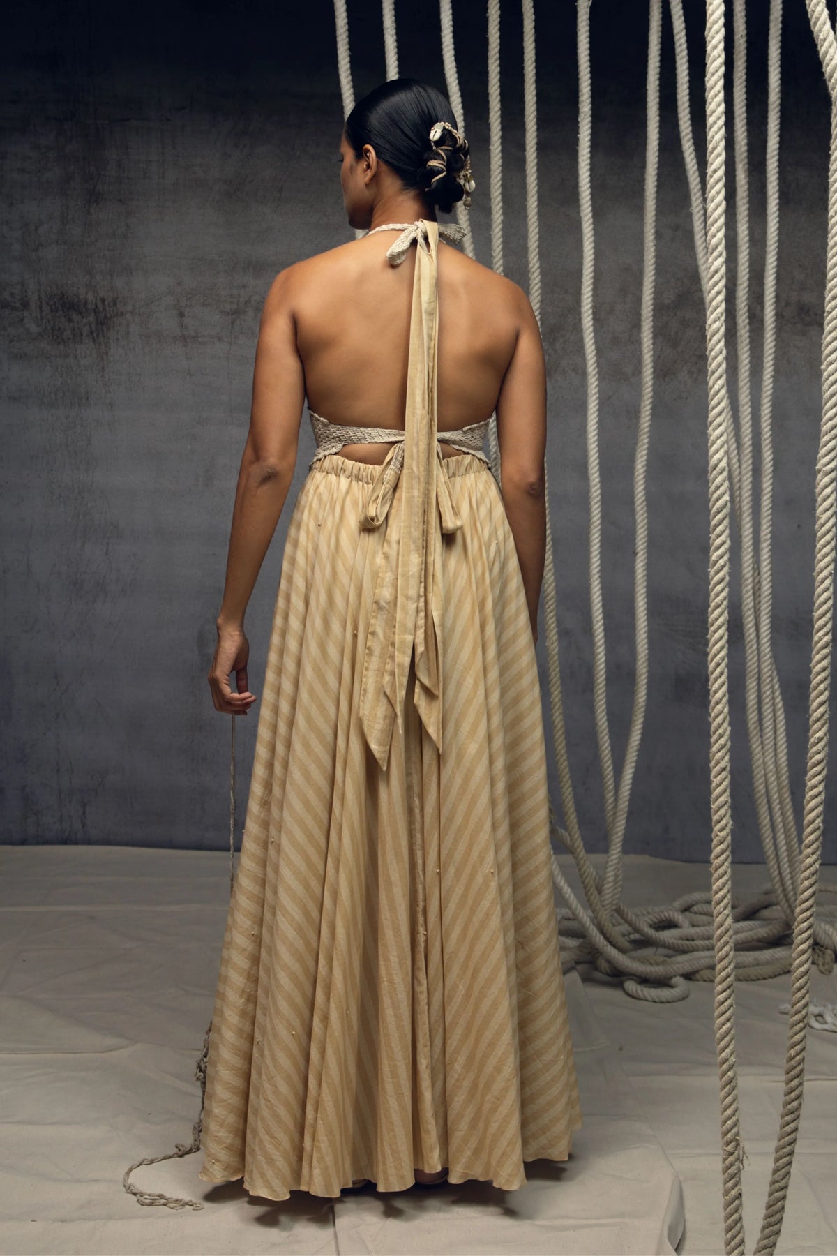 Ivory Crochet Bralette Striped Maxi