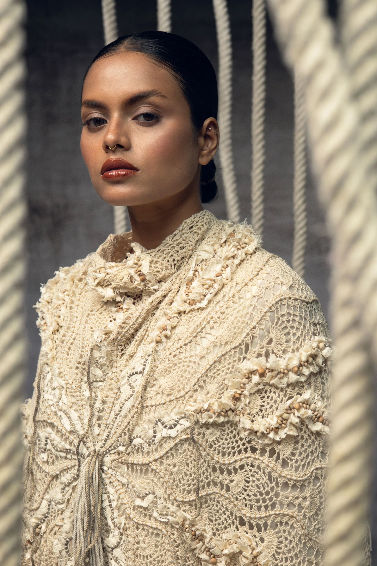 Ivory Crochet Lace Embroidered Cape