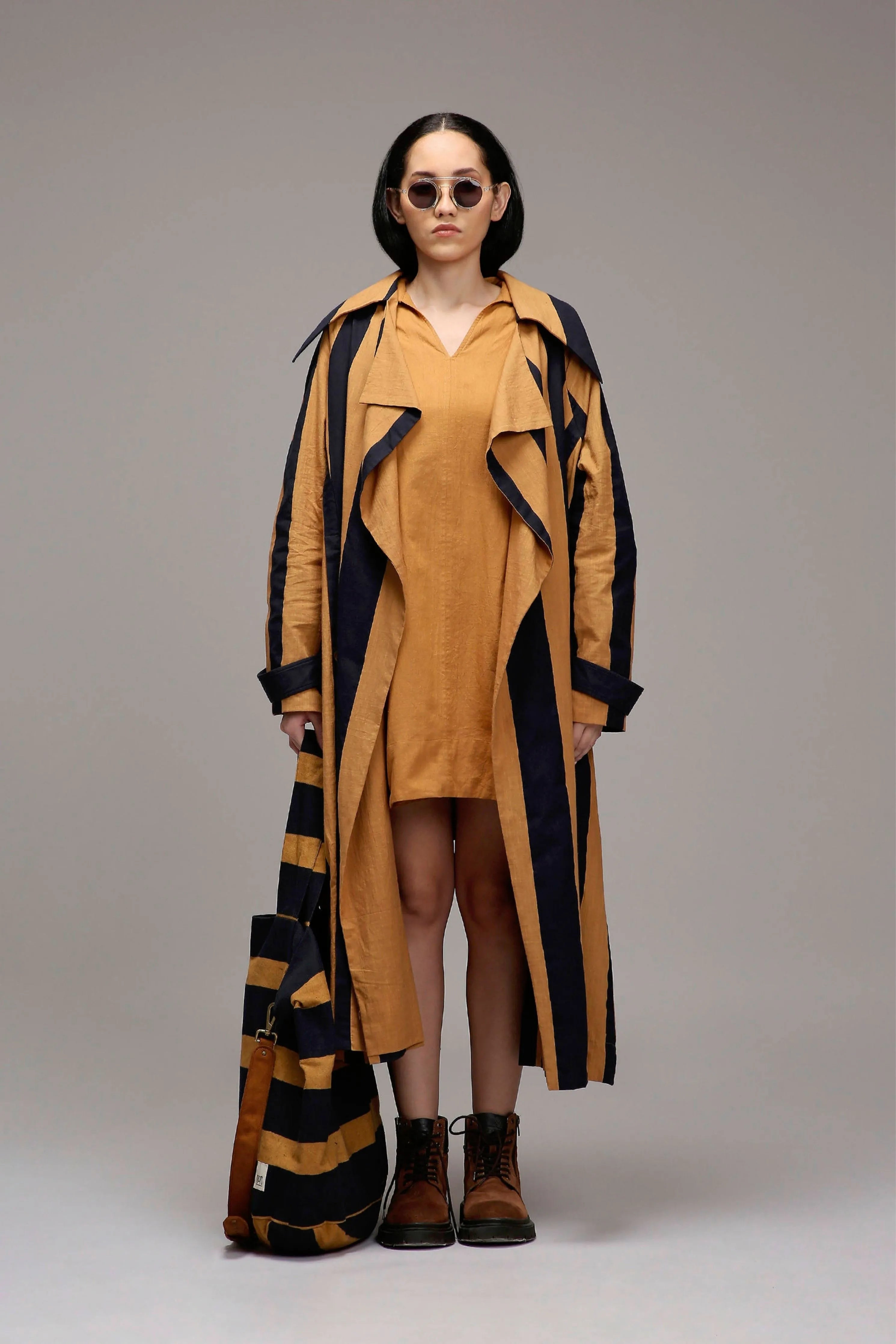 Tan-Brown Jacket & A-Line Shift Dress Set