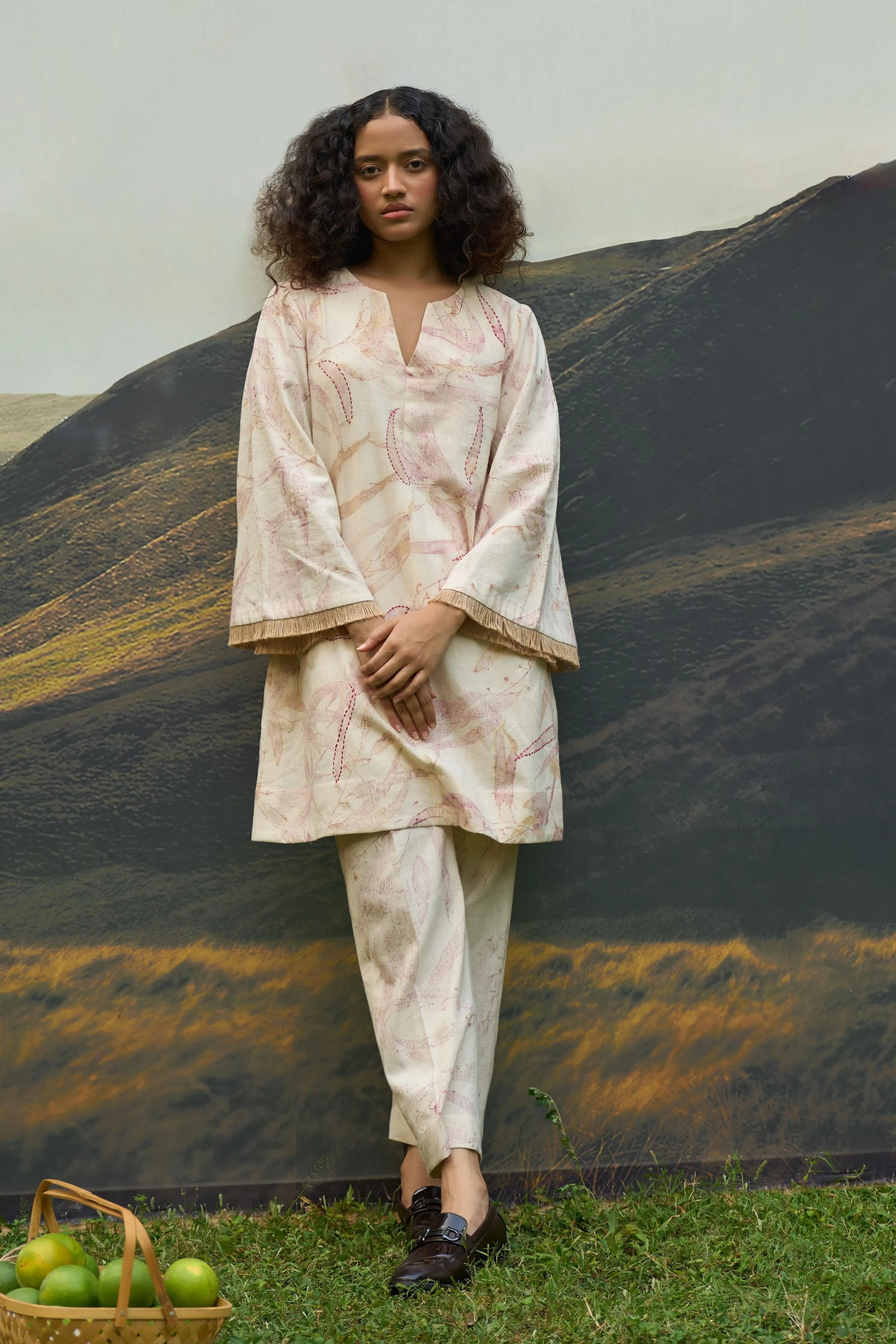 Pink Foliage Flared Trousers