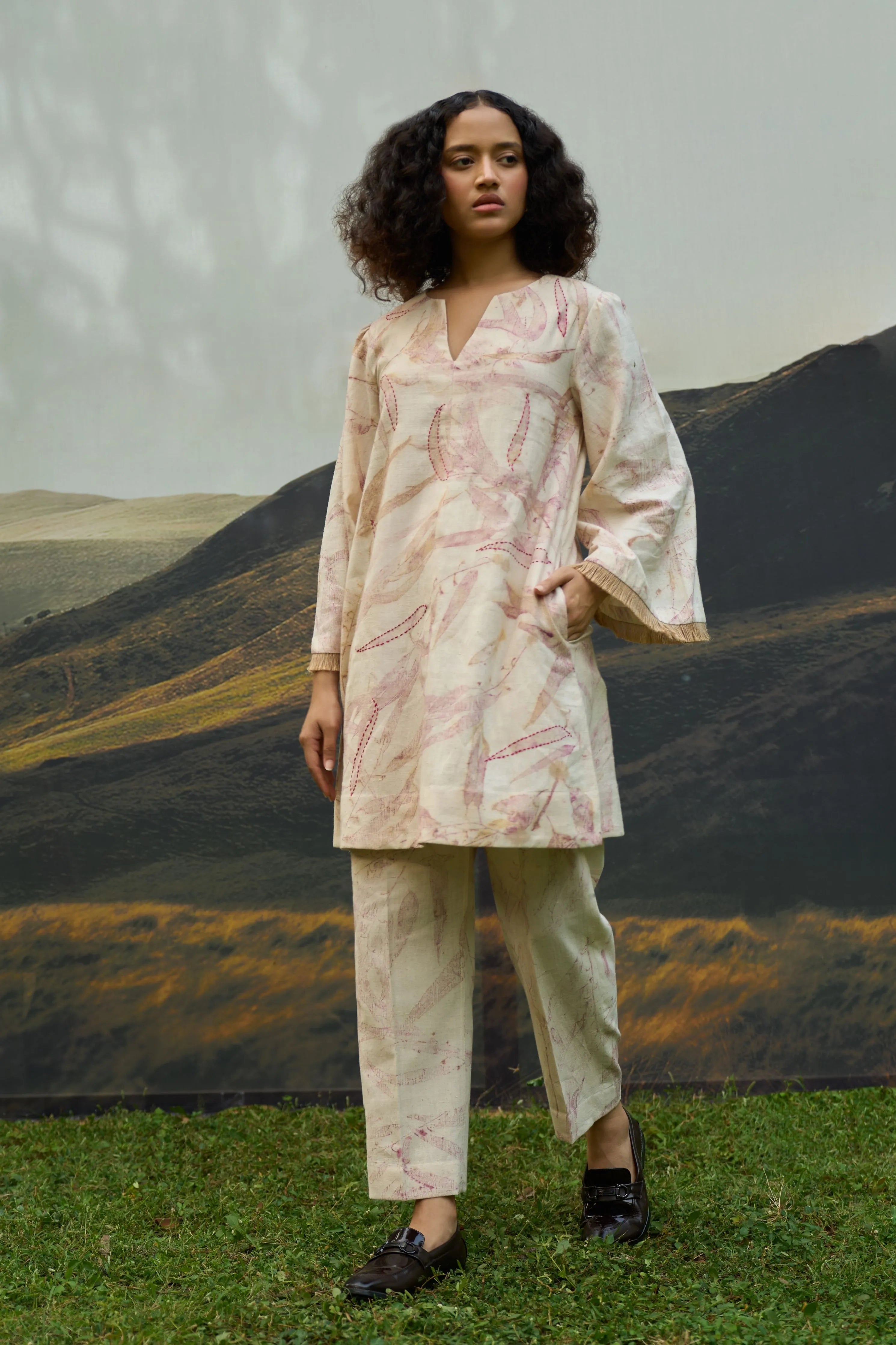 Pink Foliage Flared Trousers