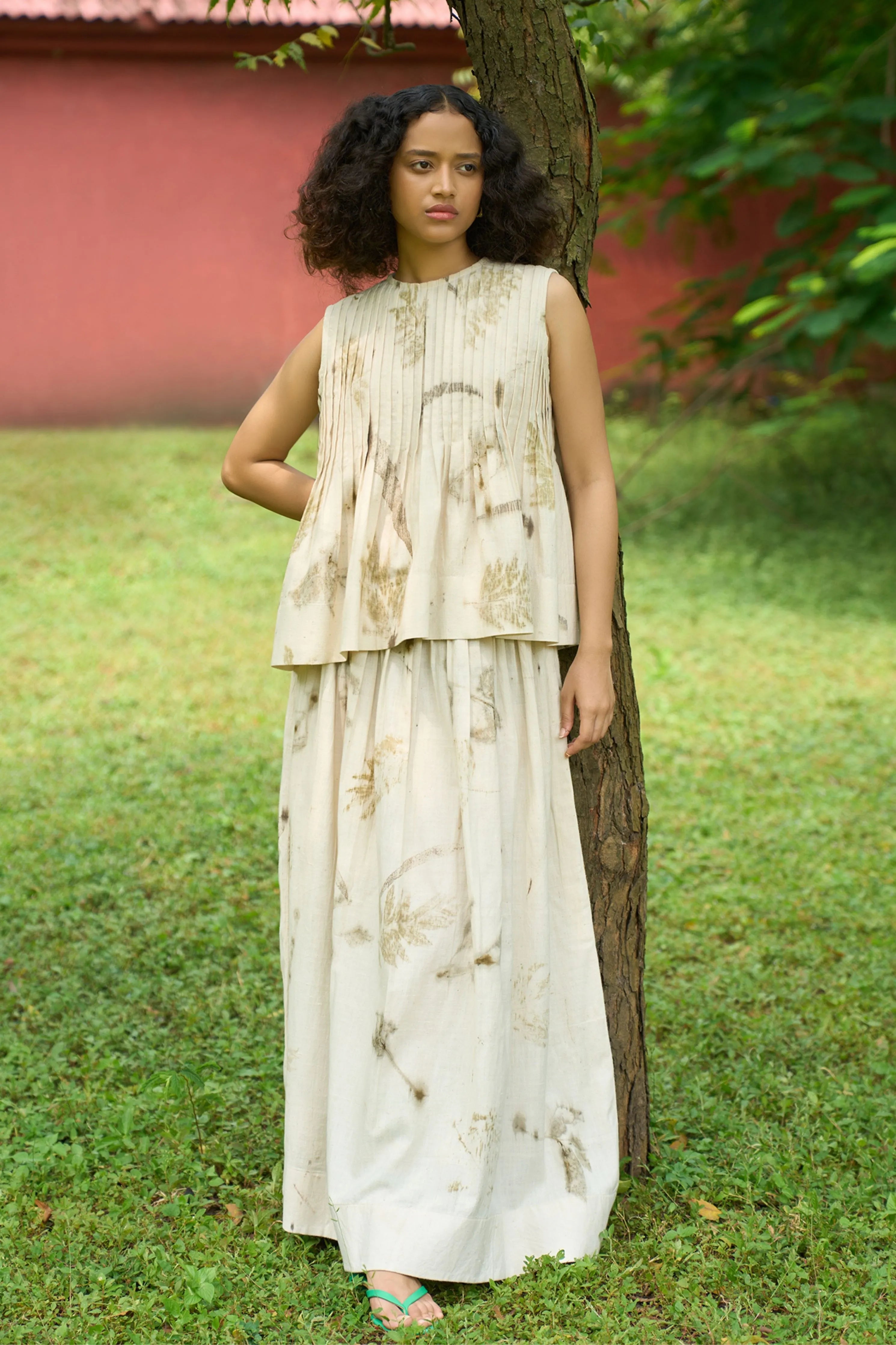 Live Leafy Pintucks Sleeveless Top