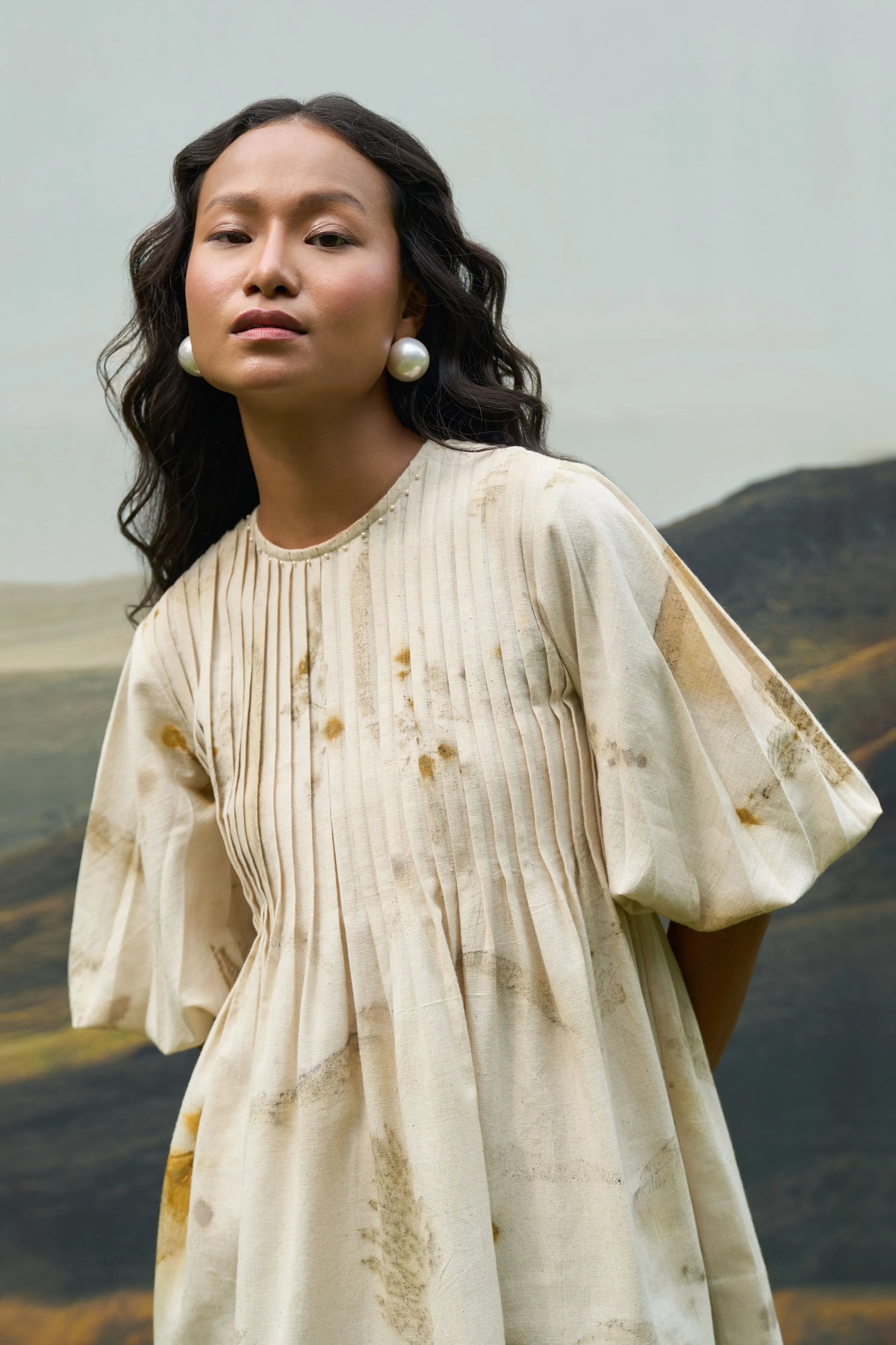 Live Leafy Pintucks Top W Sleeves