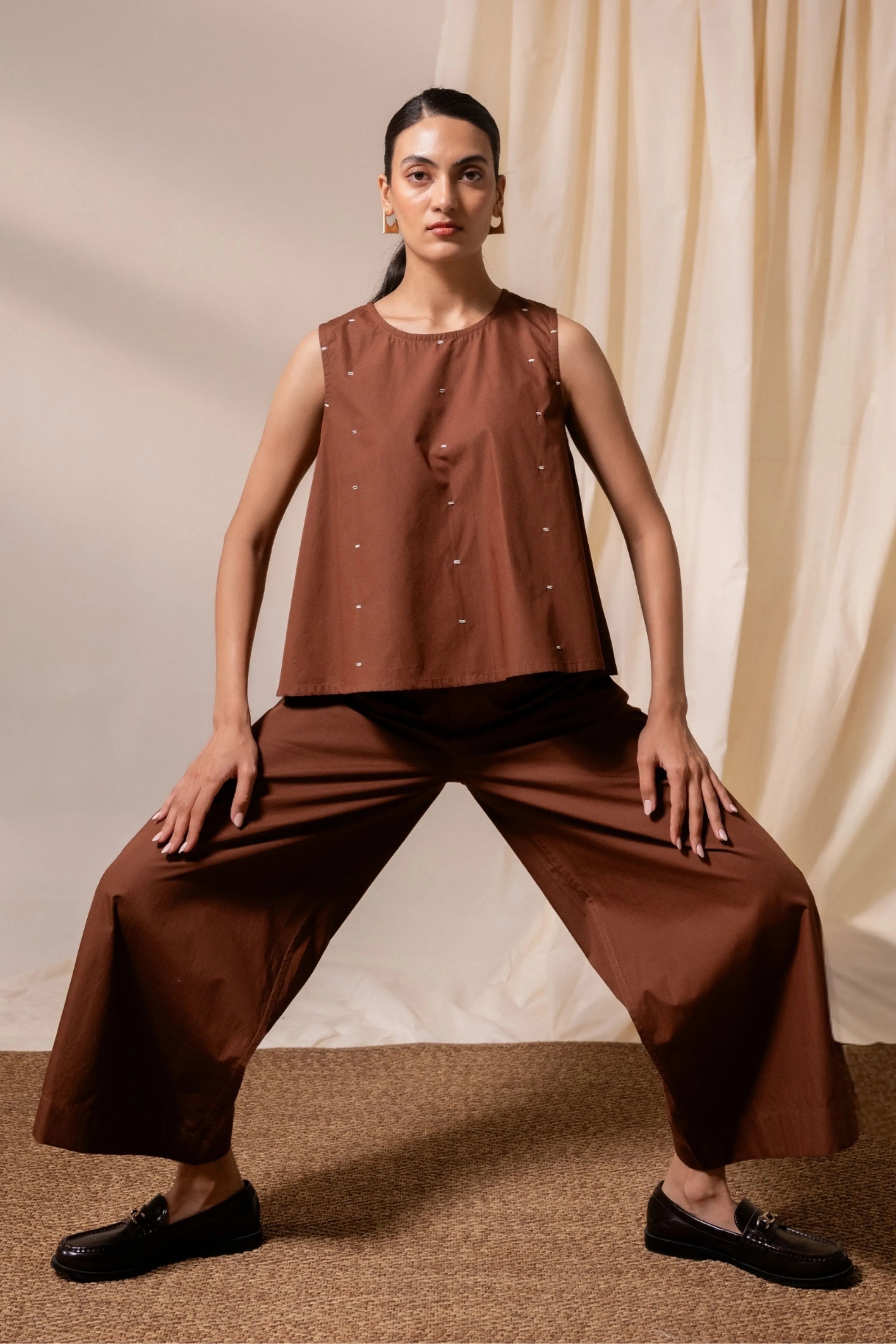 Ether Brown Sleeveless Top