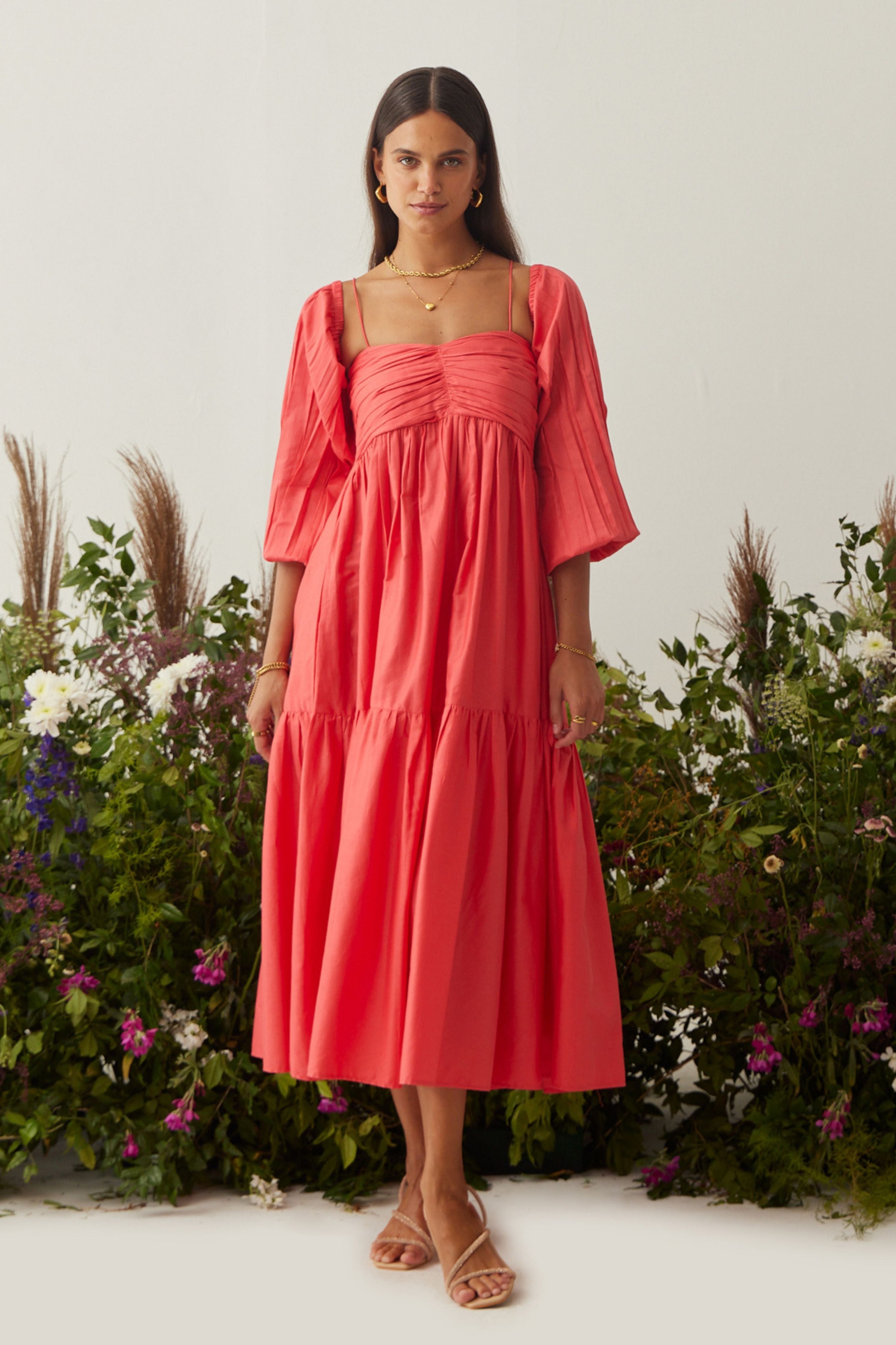 Lea Red Dress with detachable sleeves