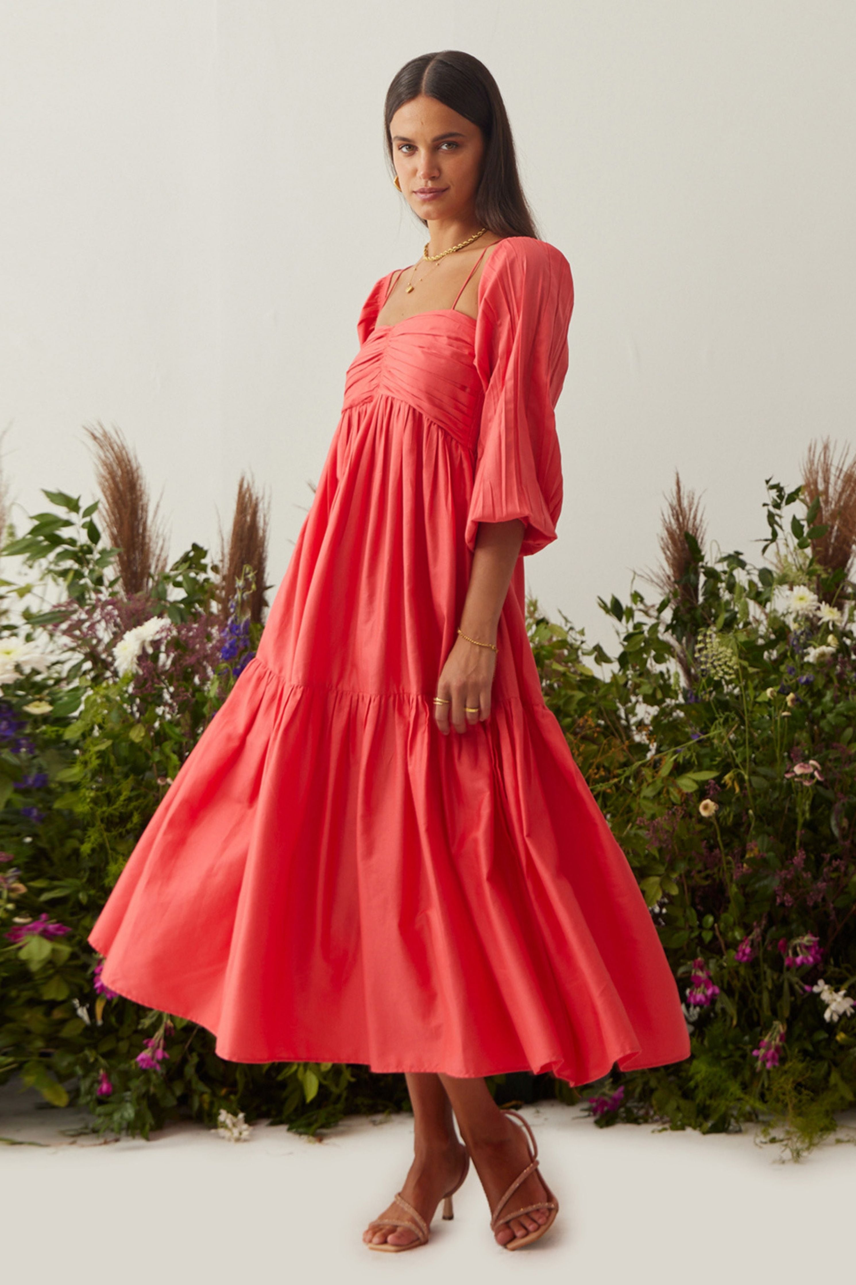 Lea Red Dress with detachable sleeves