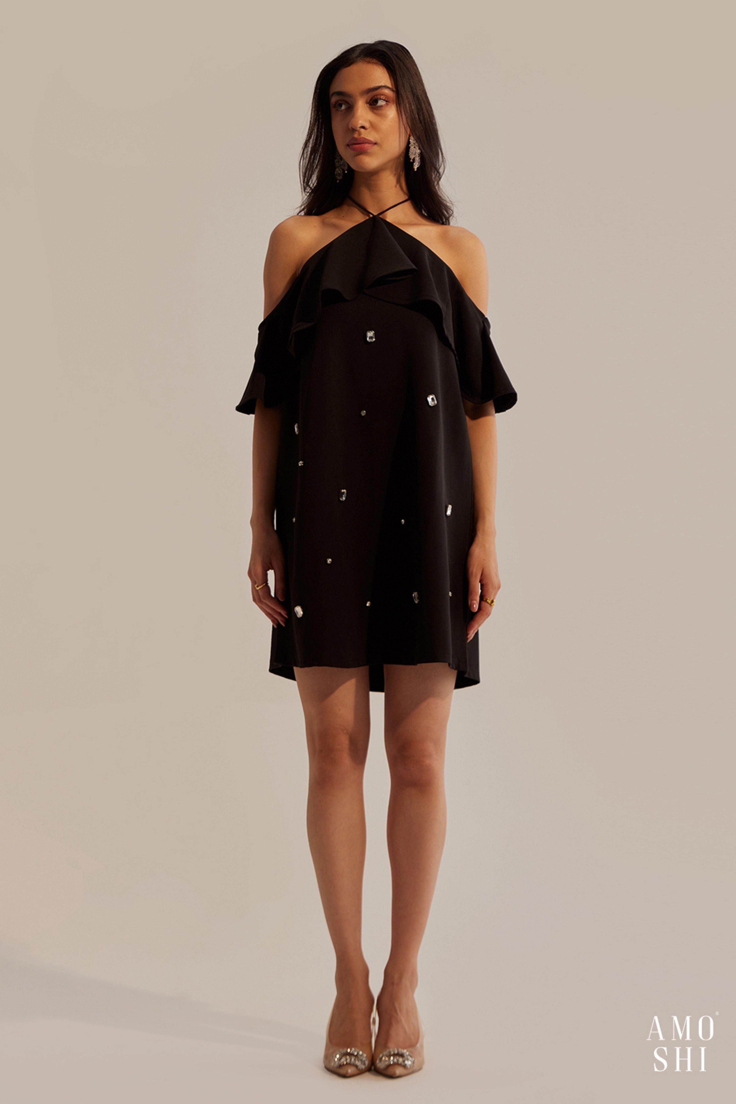 Rene Black Halter Mini Dress