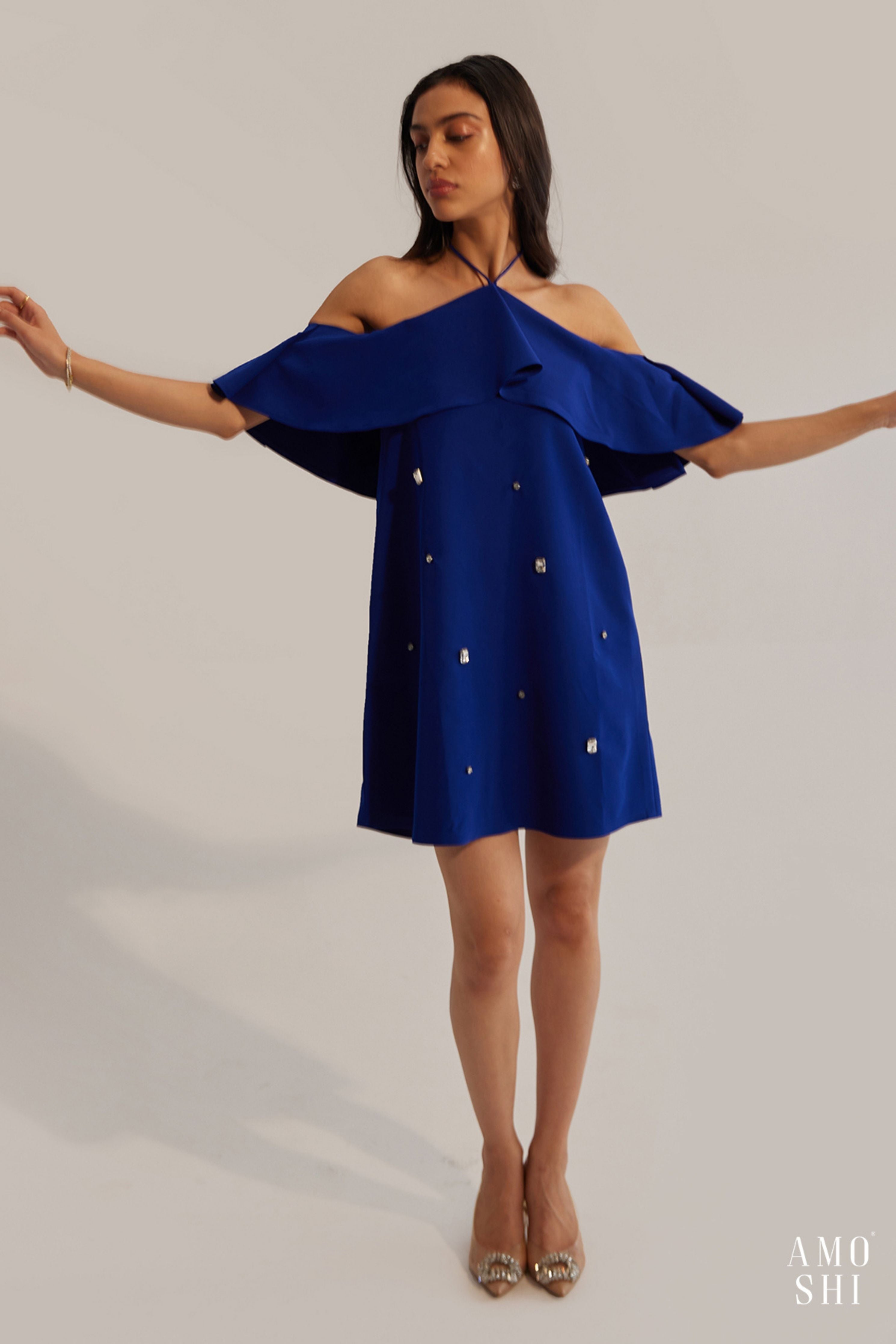 Rene Blue Halter Mini Dress