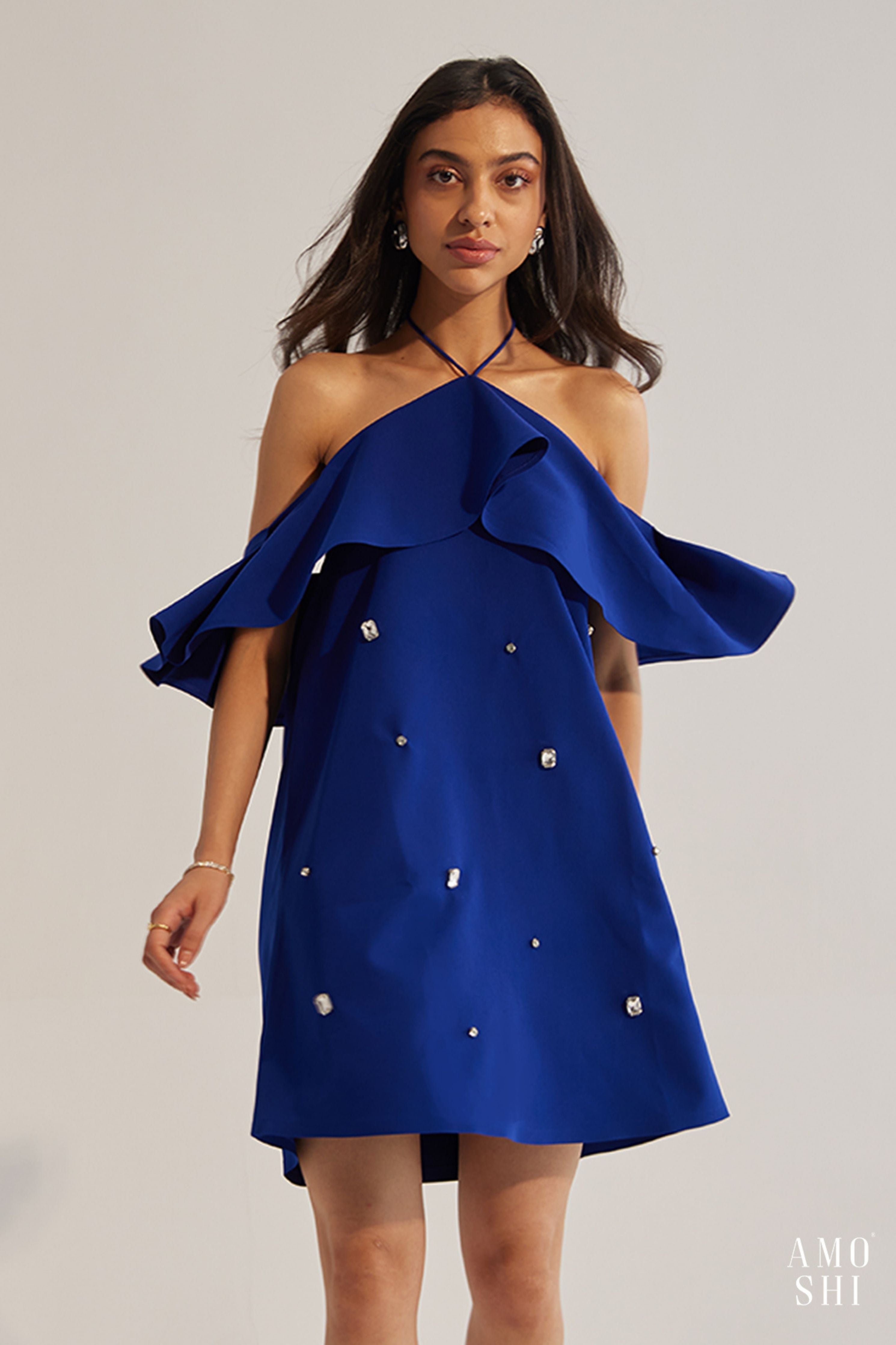Rene Blue Halter Mini Dress