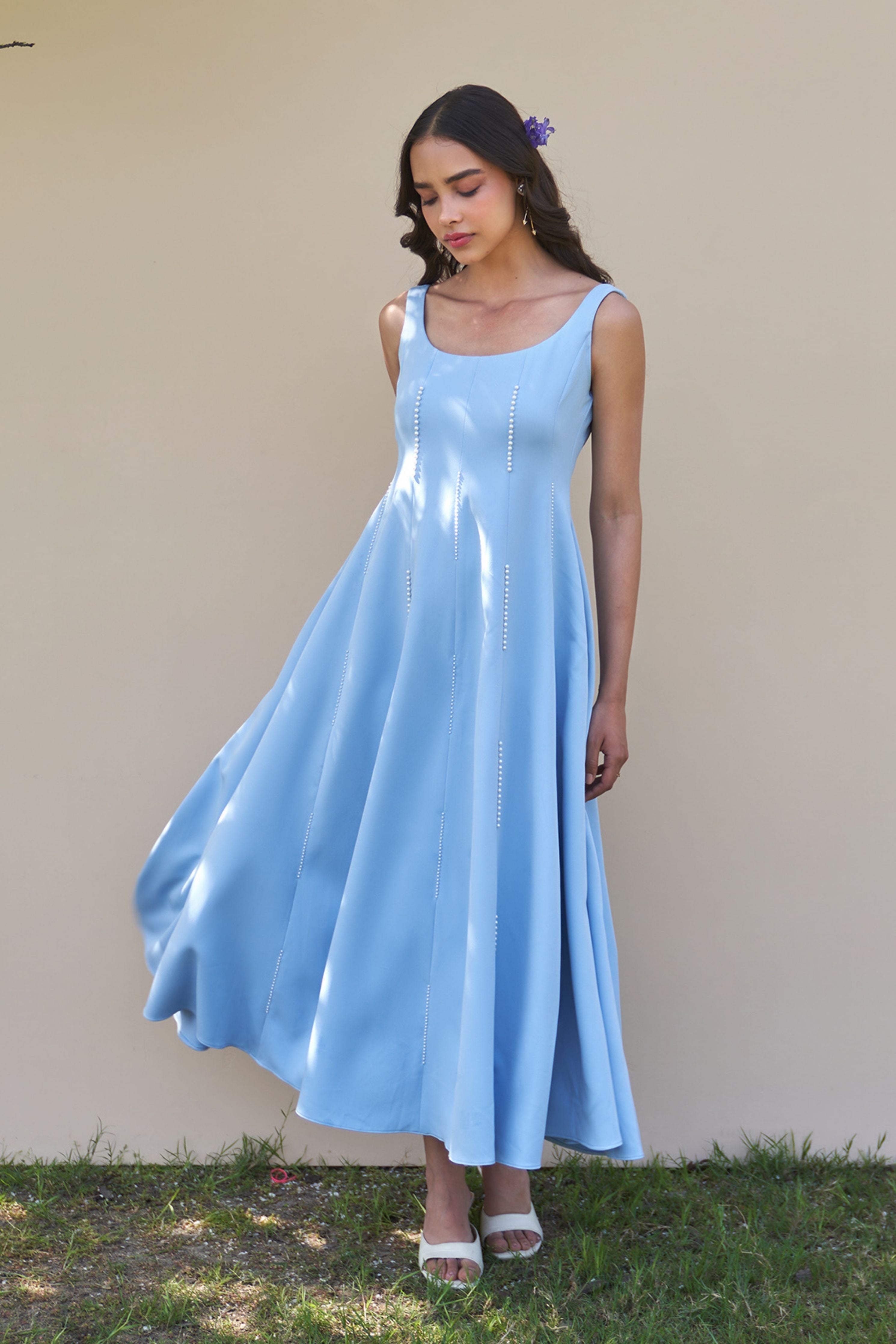 Caroline Powder Blue Midi Dress