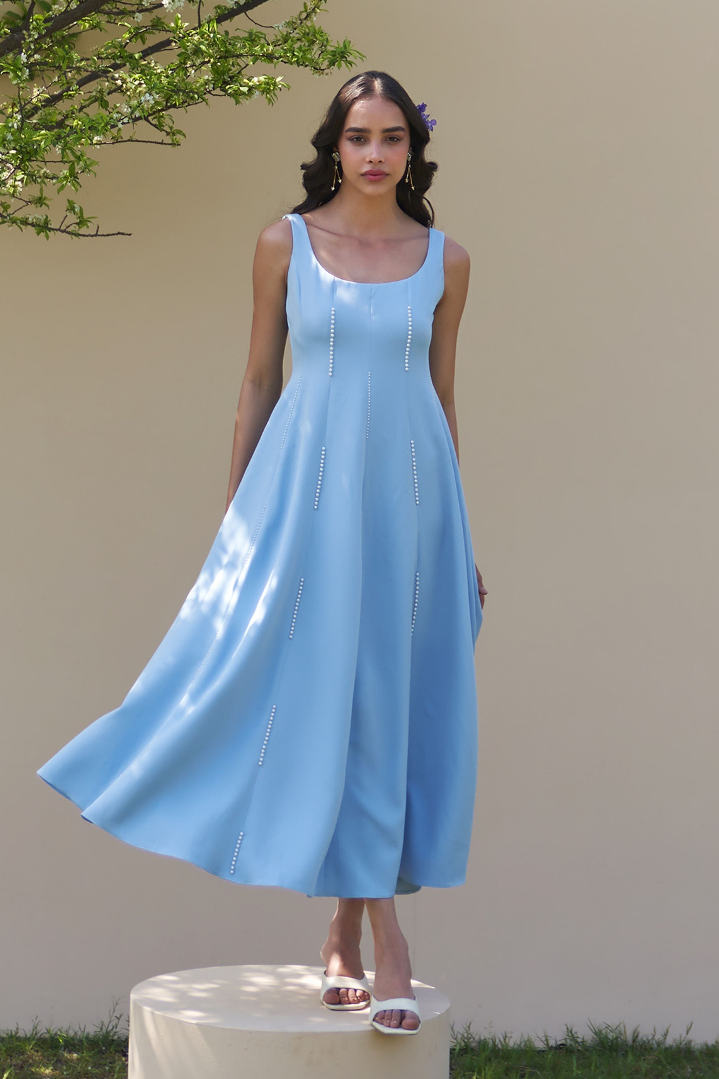 Caroline Powder Blue Midi Dress