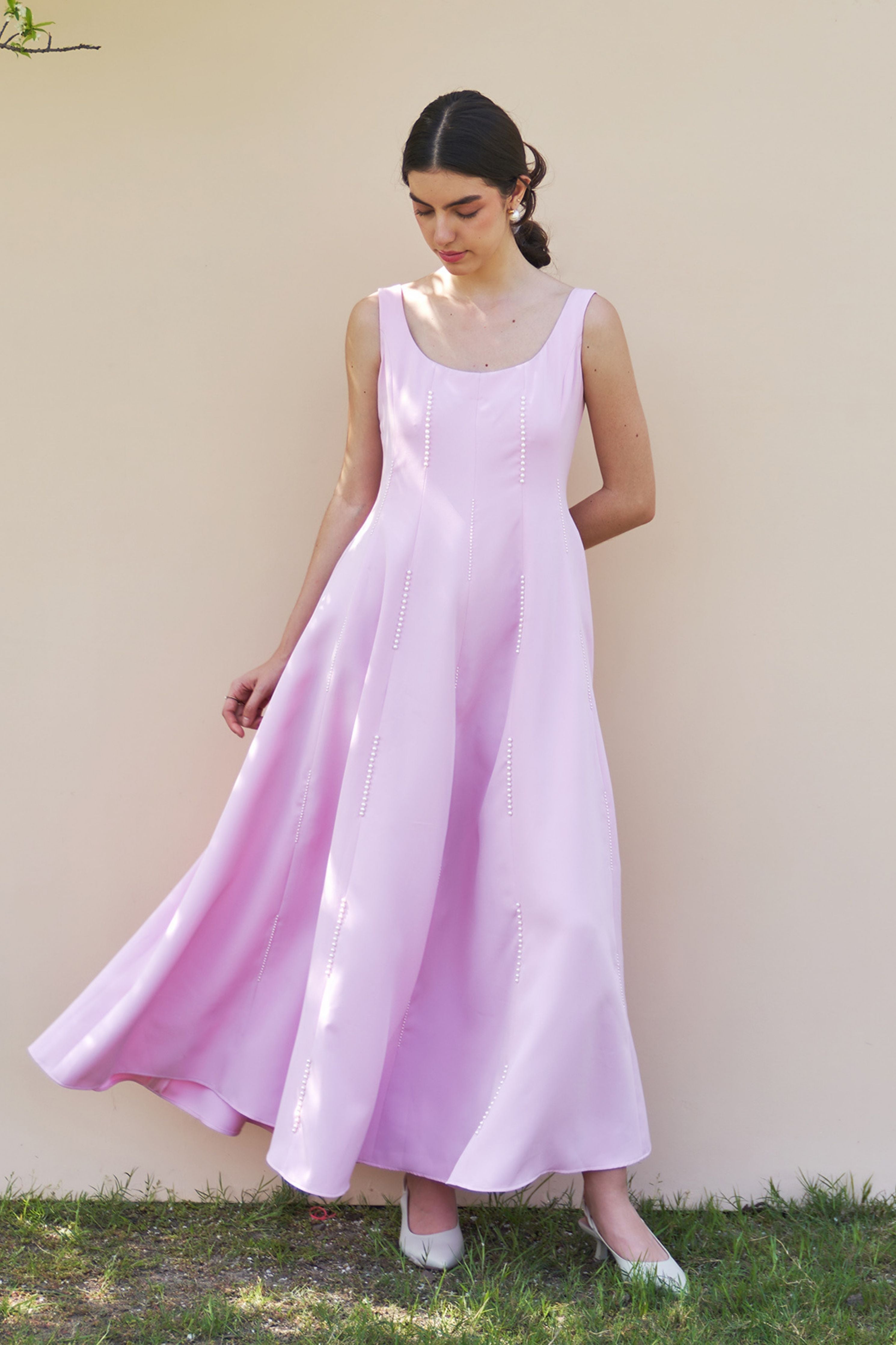 Caroline Baby Pink Midi Dress