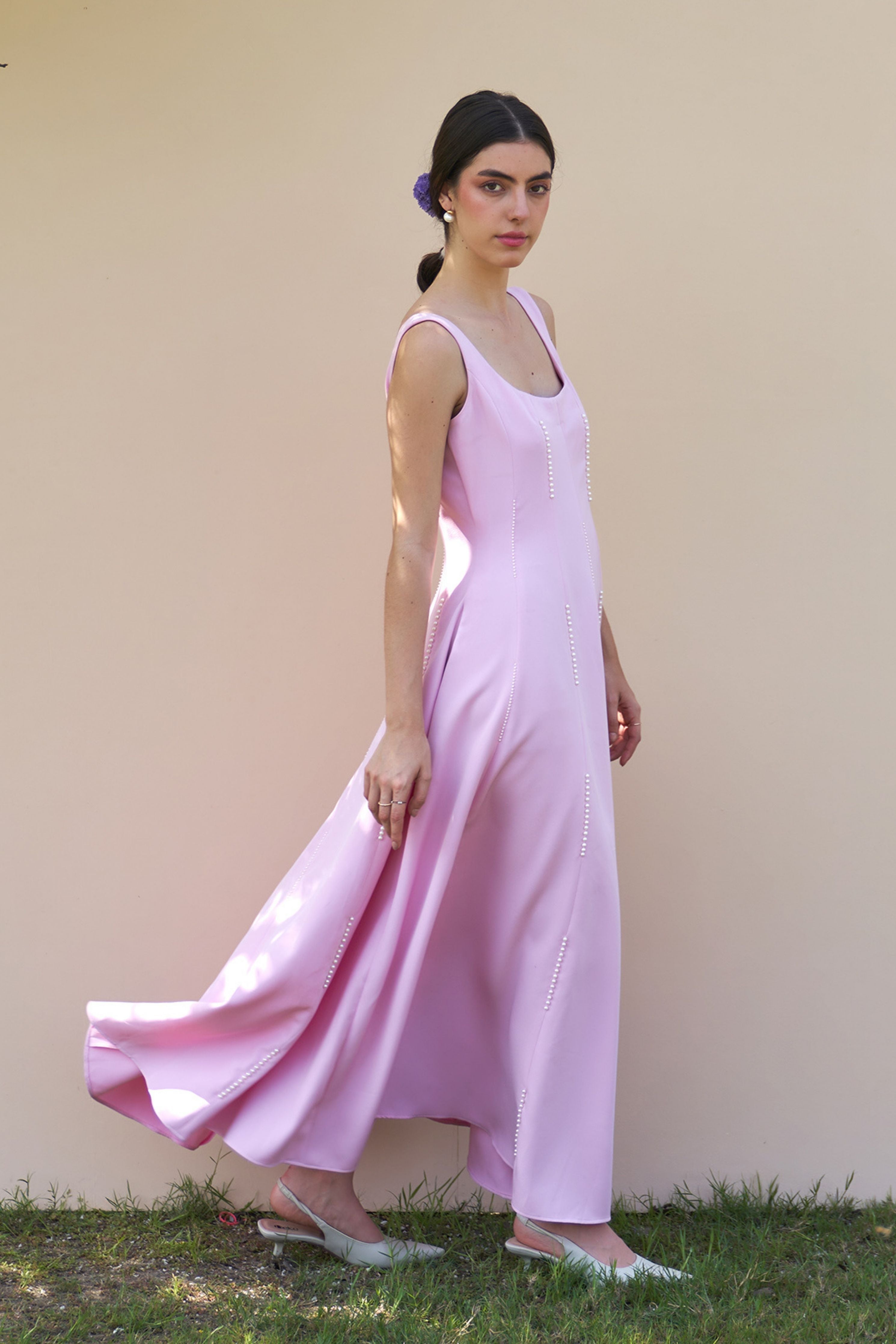Caroline Baby Pink Midi Dress