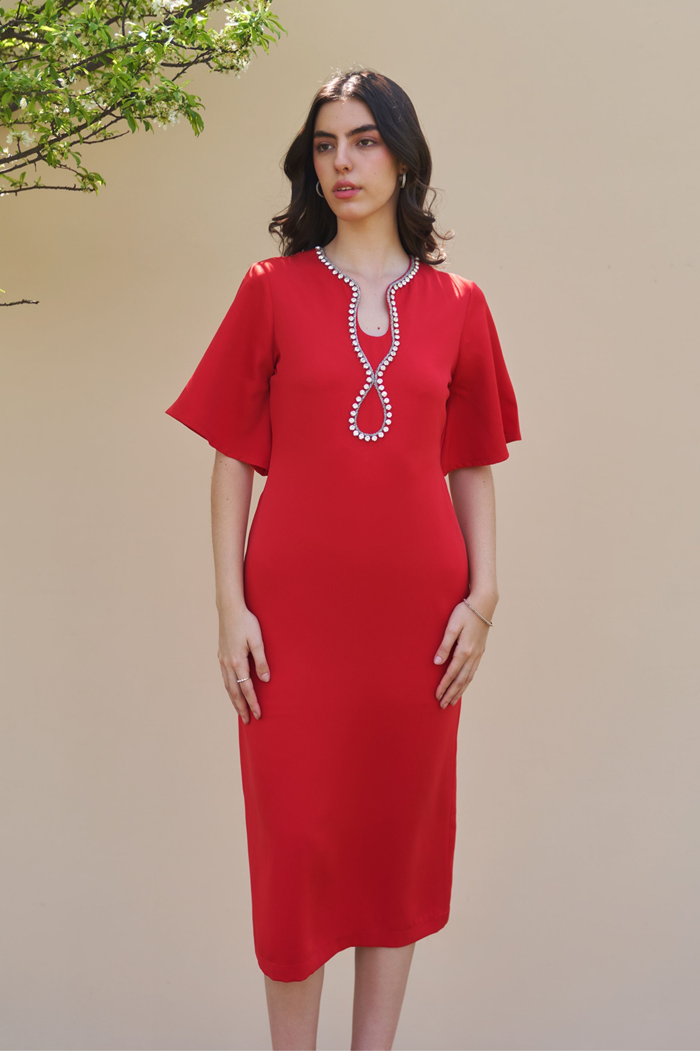 Dewdrop Red Midi Dress