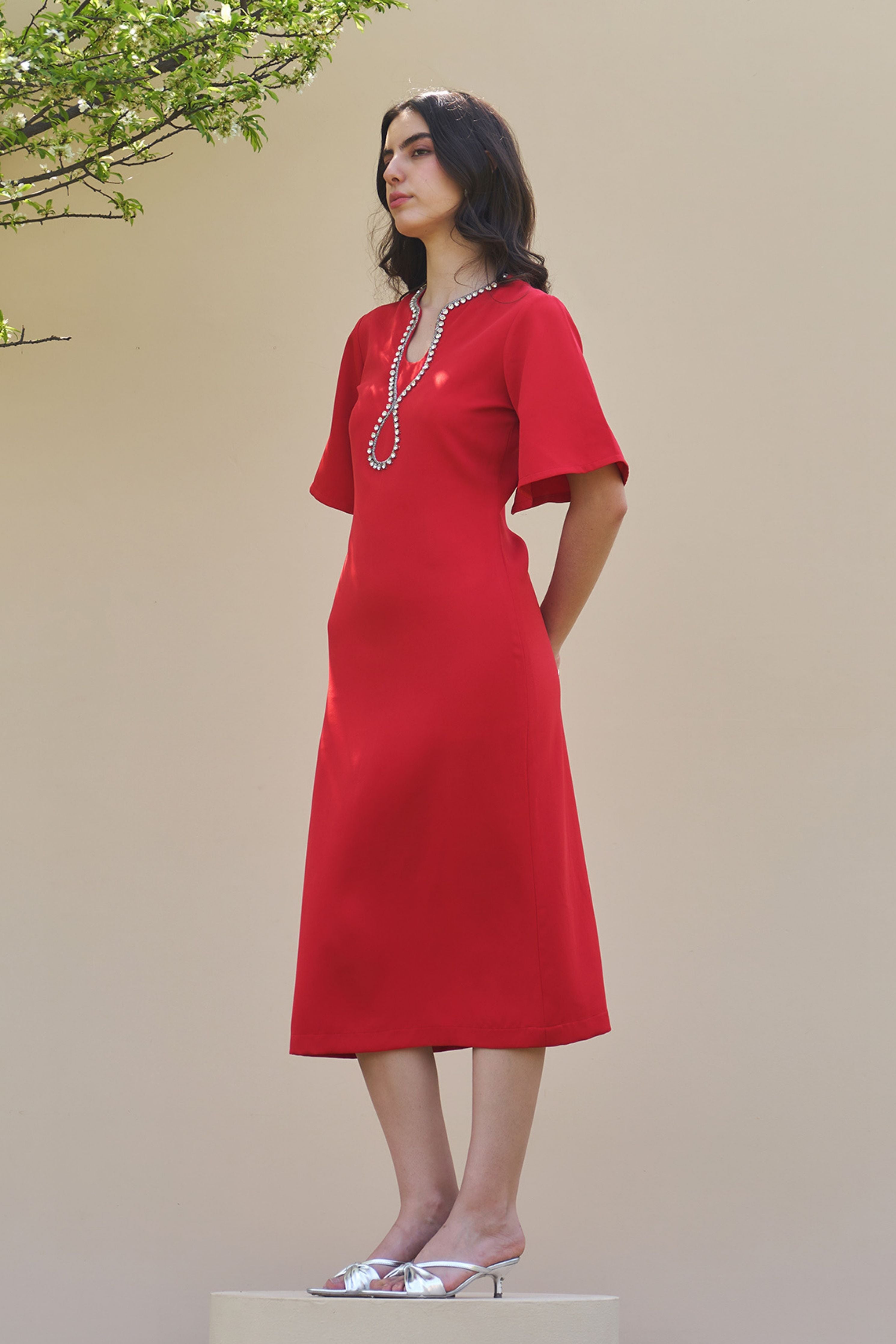 Dewdrop Red Midi Dress