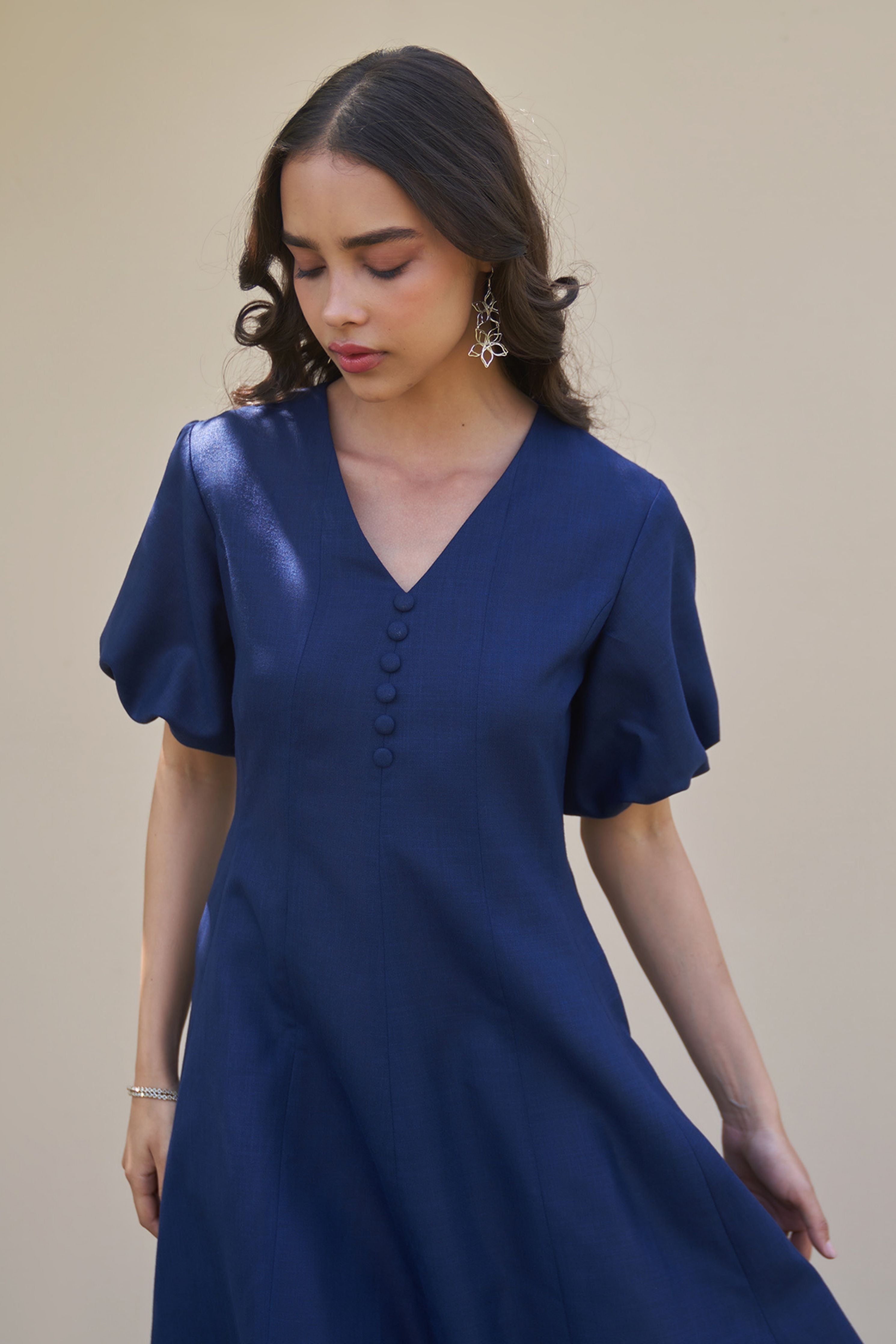 Pia Navy Blue Midi Dress