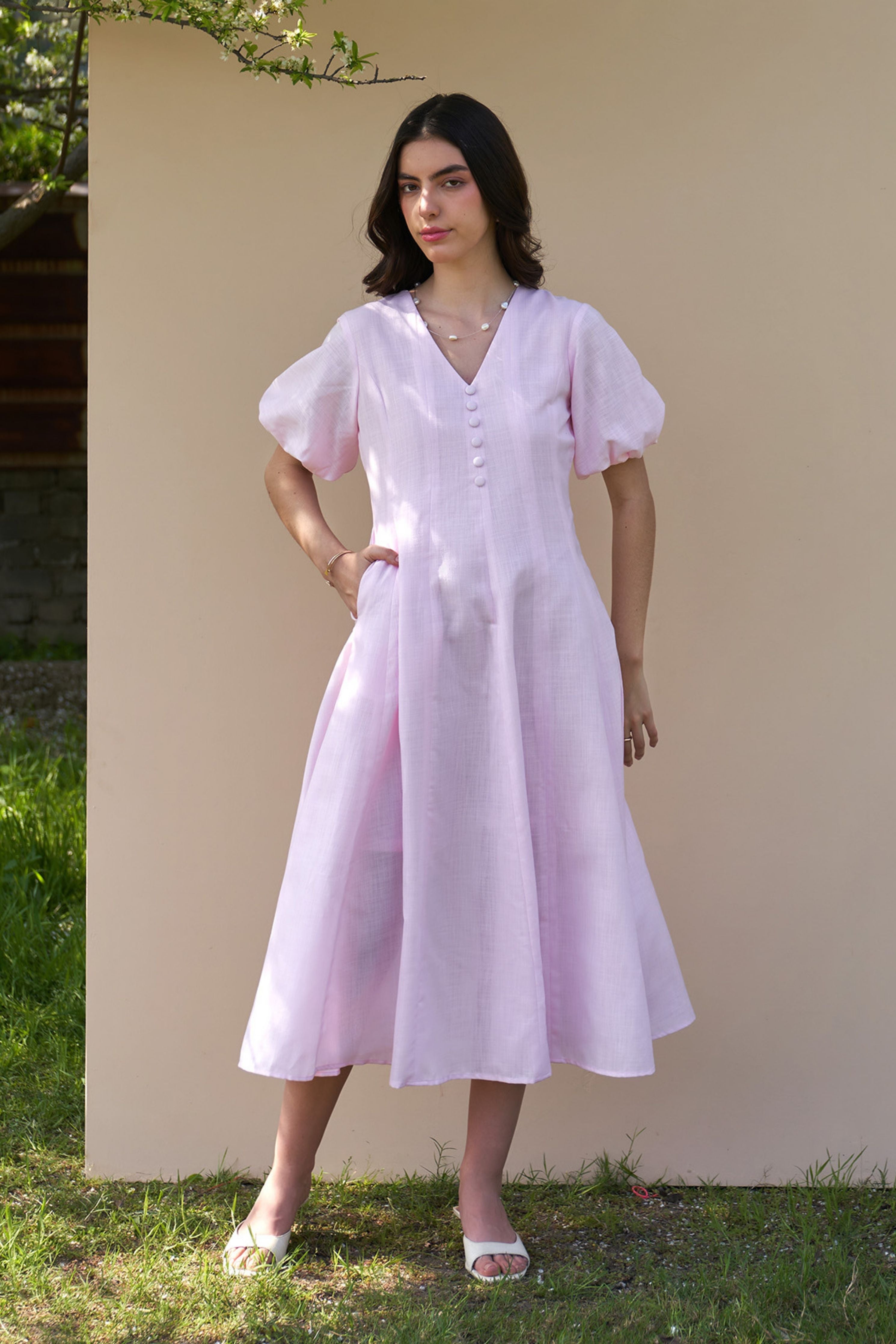Pia Baby Pink Midi Dress