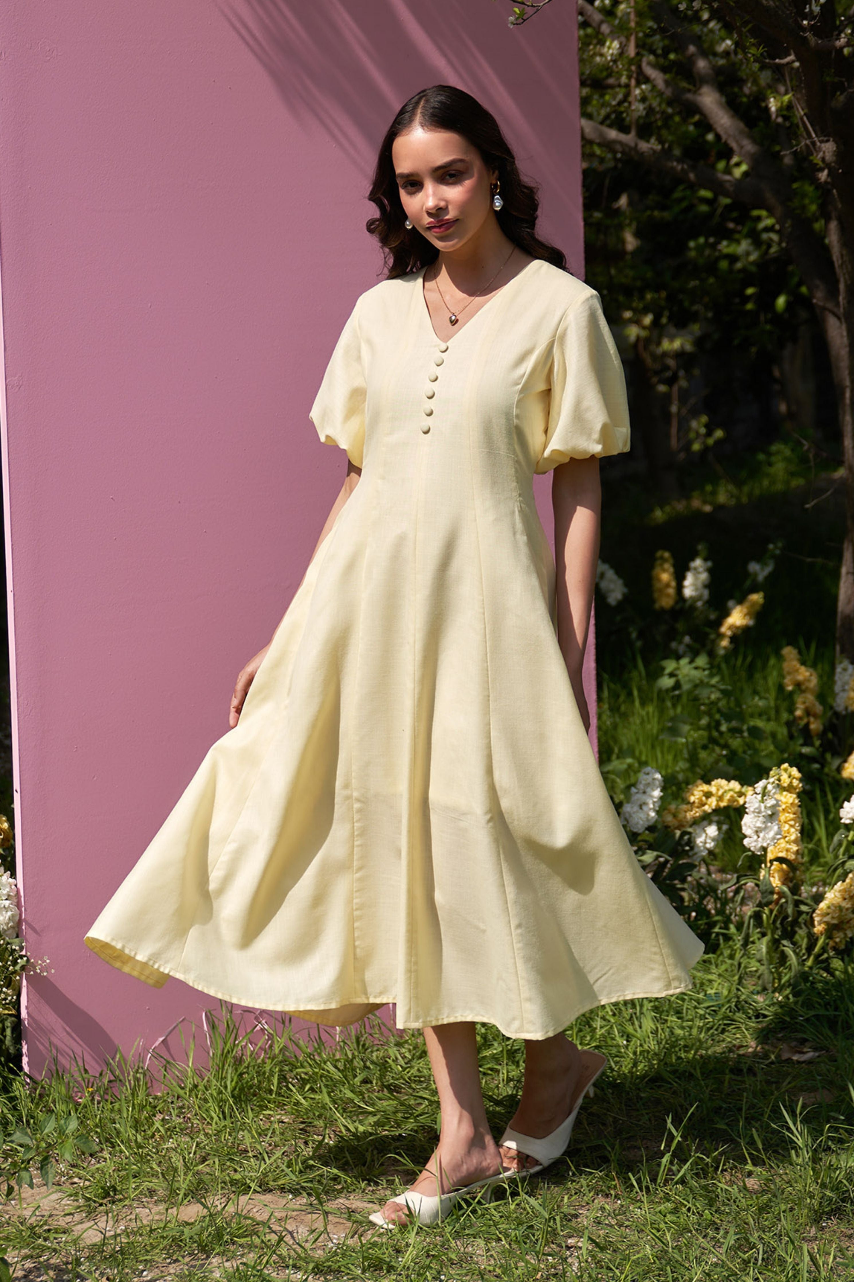 Pia Butter Yellow Midi Dress