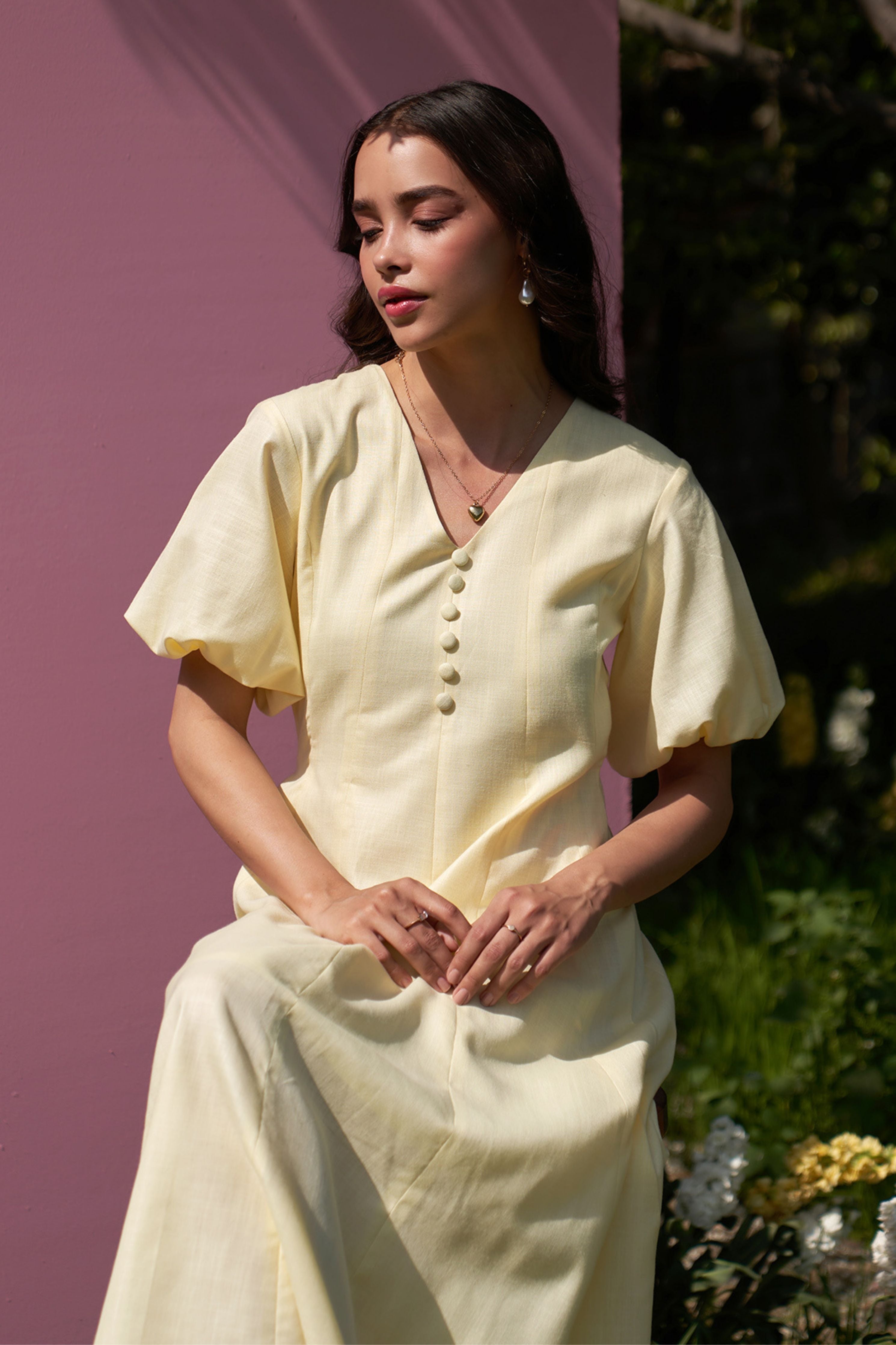 Pia Butter Yellow Midi Dress