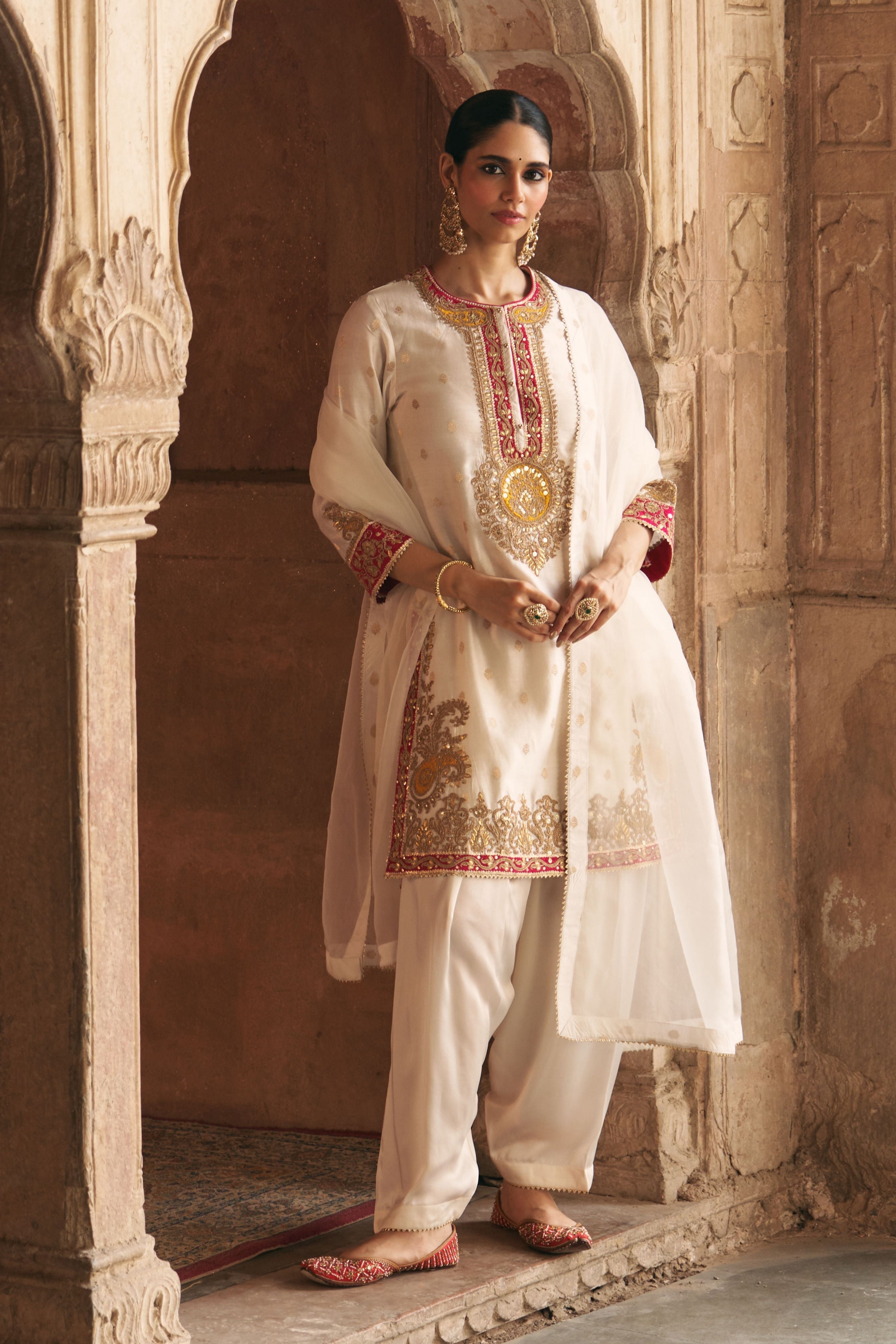 Anila  Daisy Ivory Short Kurta With Salwar With Dupatta