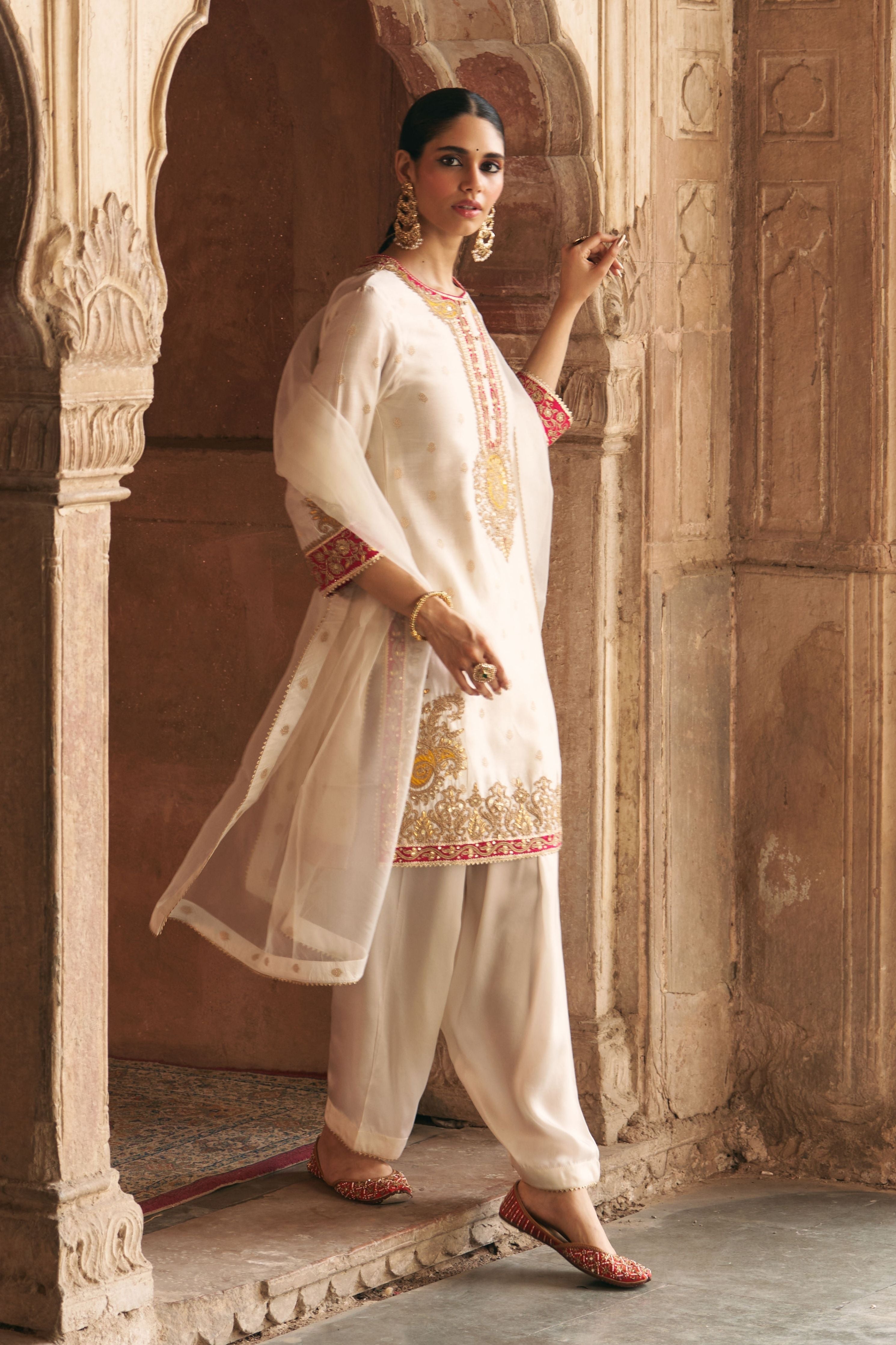 Anila  Daisy Ivory Short Kurta With Salwar With Dupatta