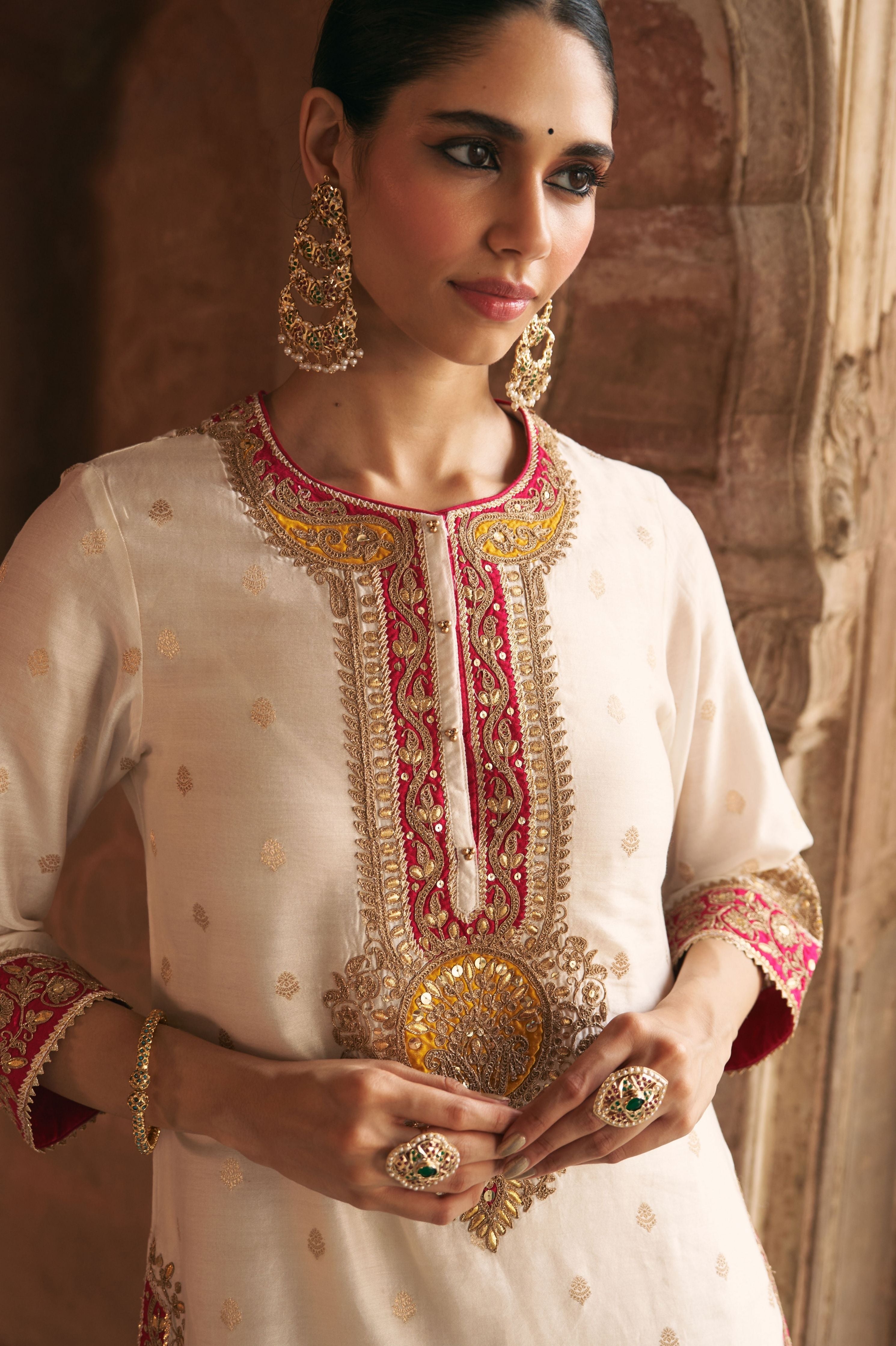 Anila  Daisy Ivory Short Kurta With Salwar With Dupatta