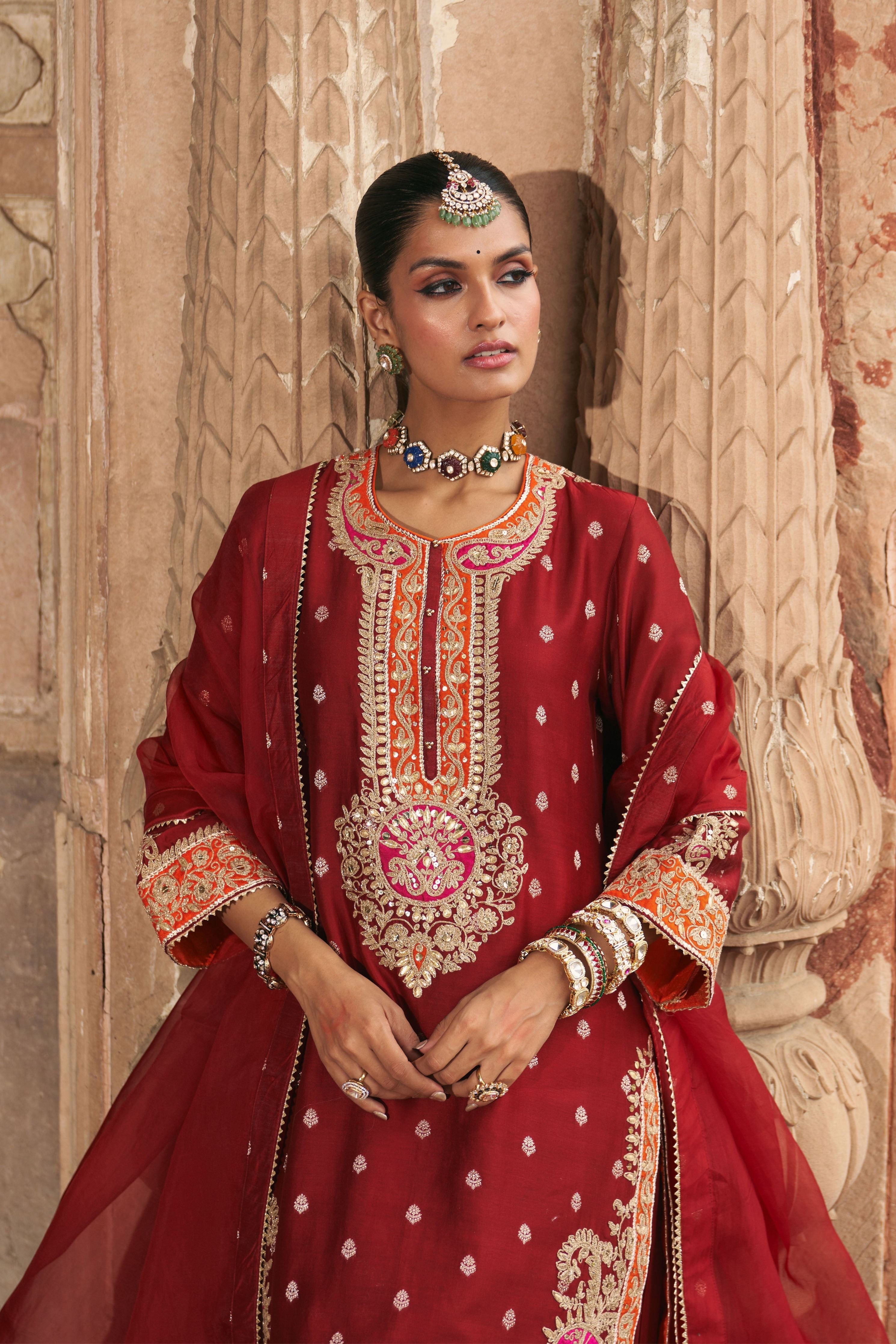 Anila  Deep Red Short Kurta With Salwar