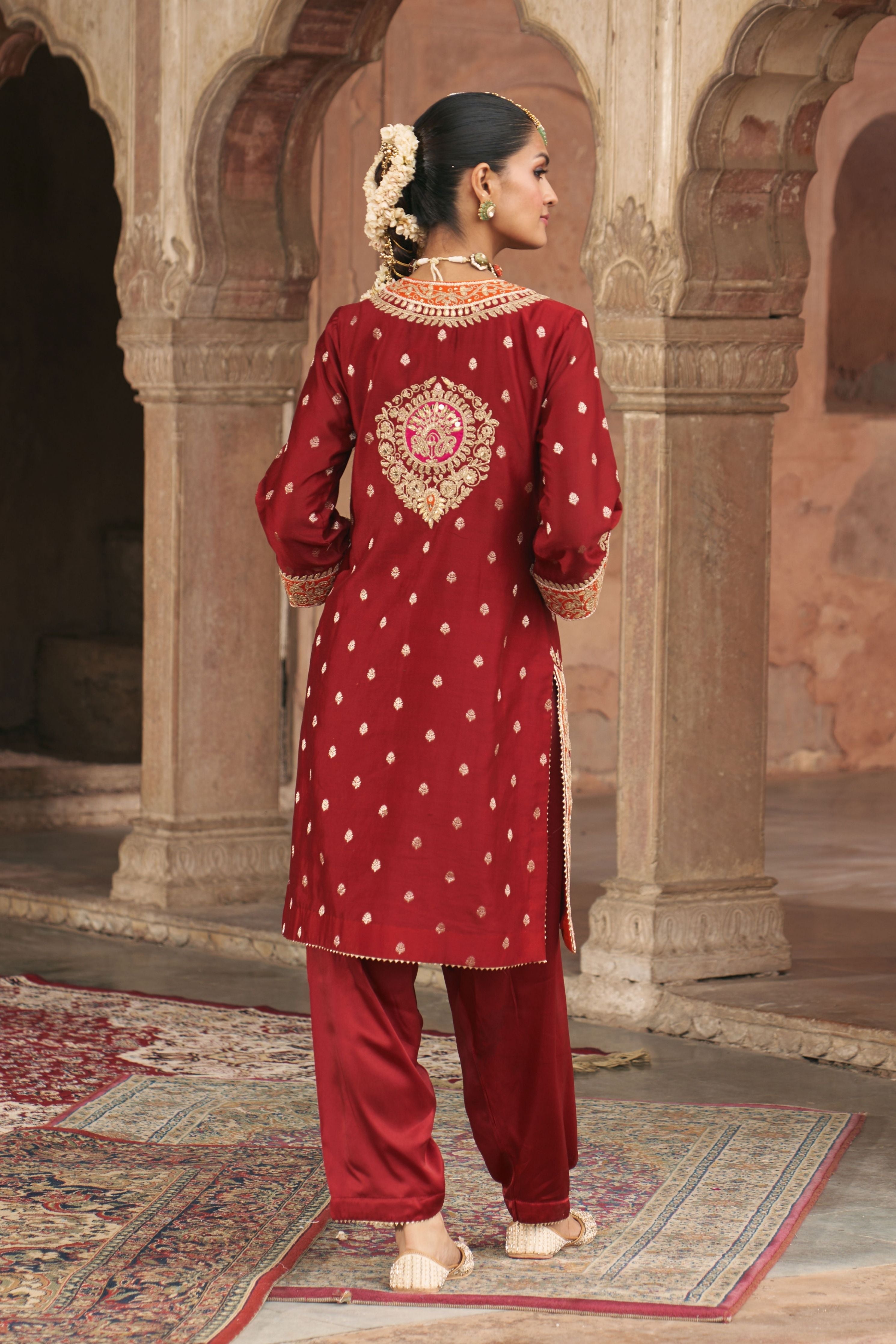 Anila  Deep Red Short Kurta With Salwar