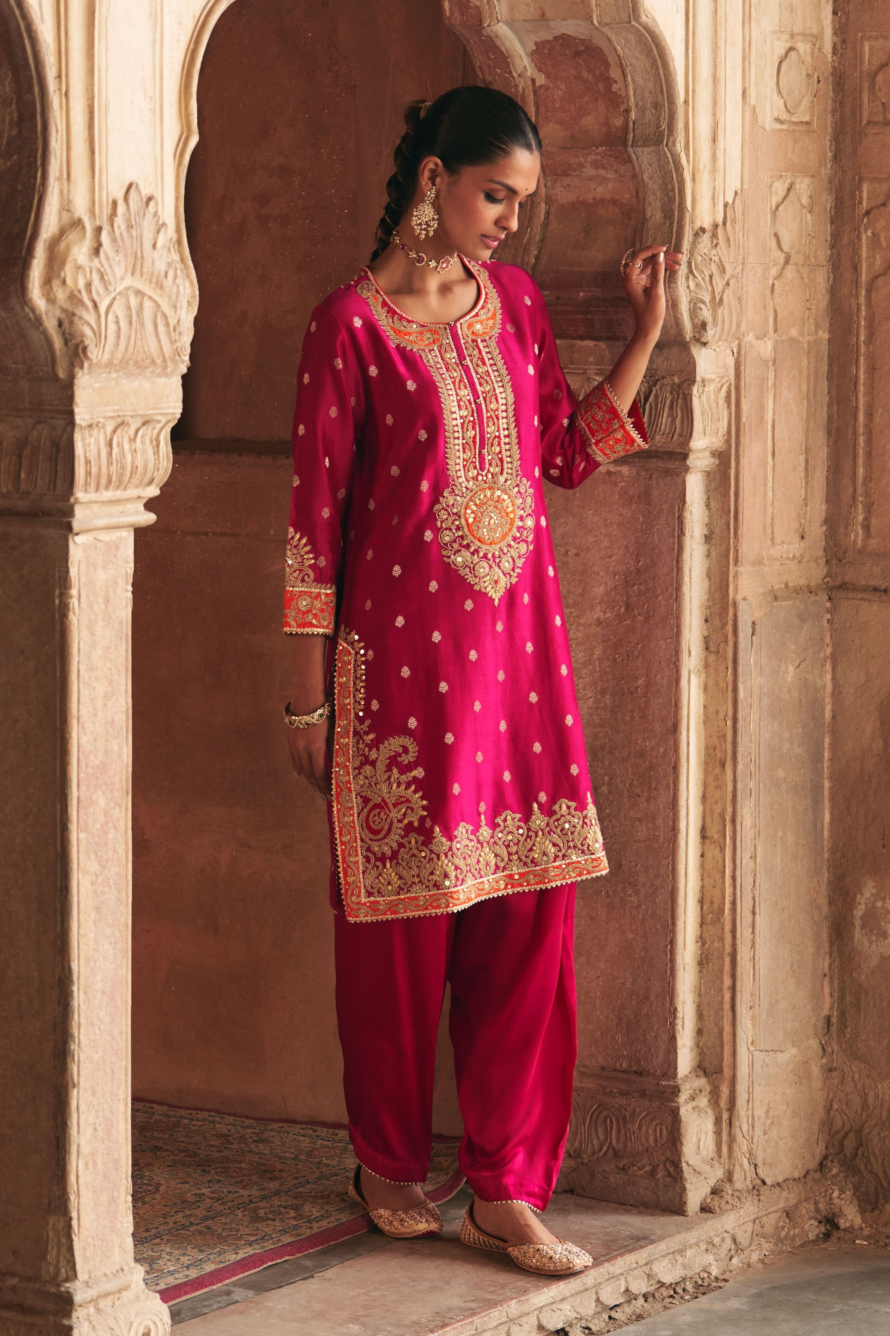 Anila  Hotpink Short Kurta With Salwar With Dupatta