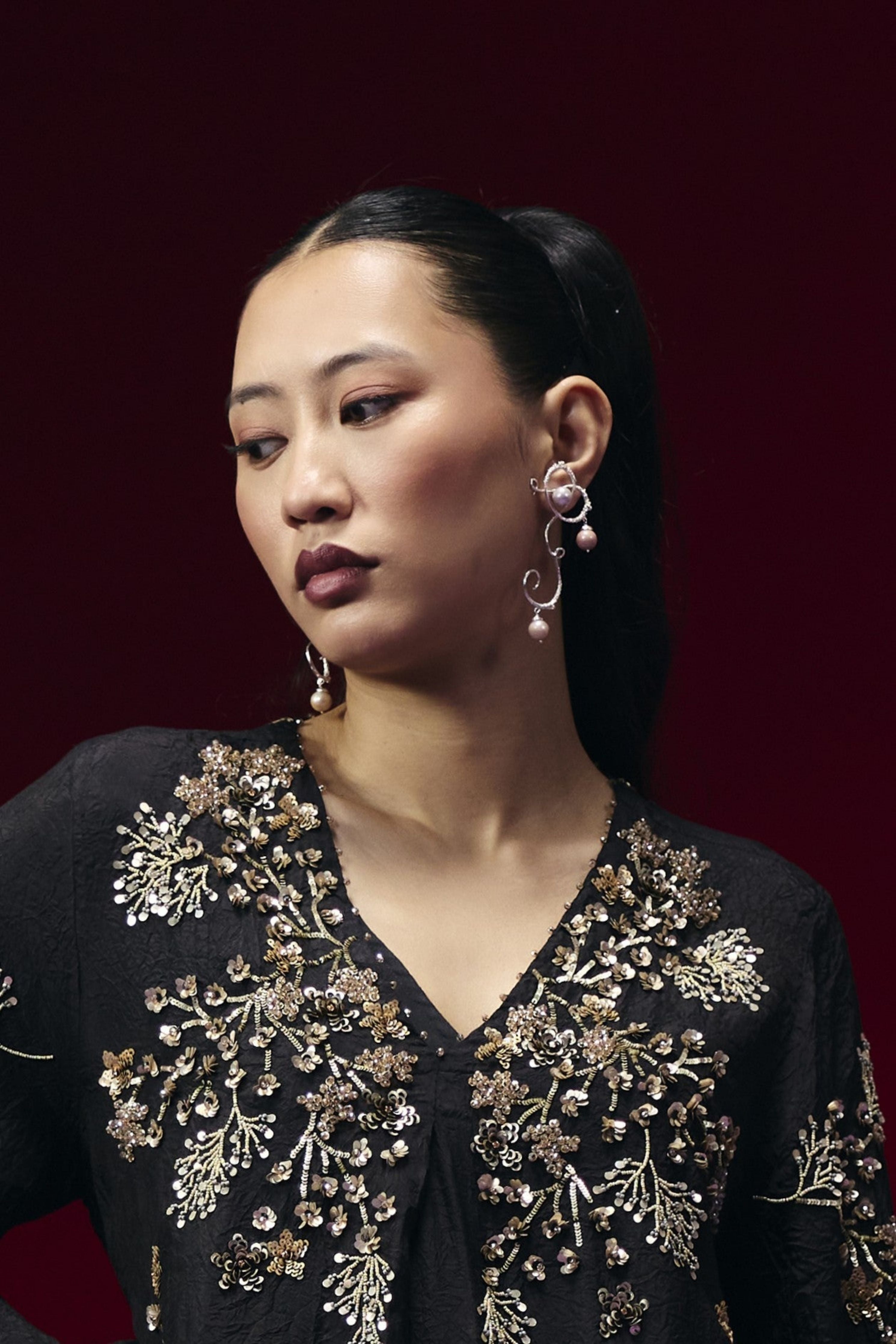 Curly Worly Pearly Danglers Silver Earing