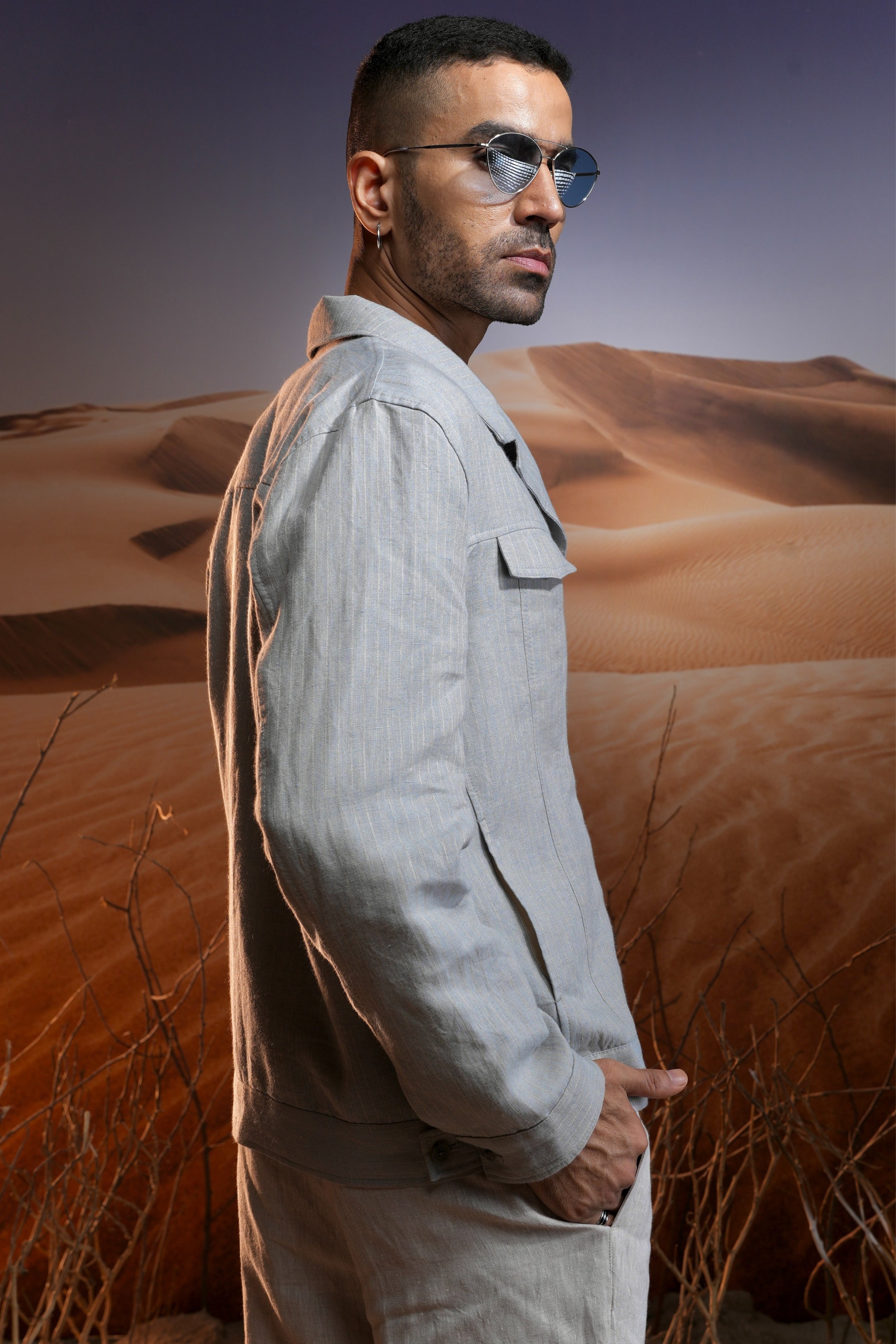 Wanderer Grey Linen Trucker Jacket