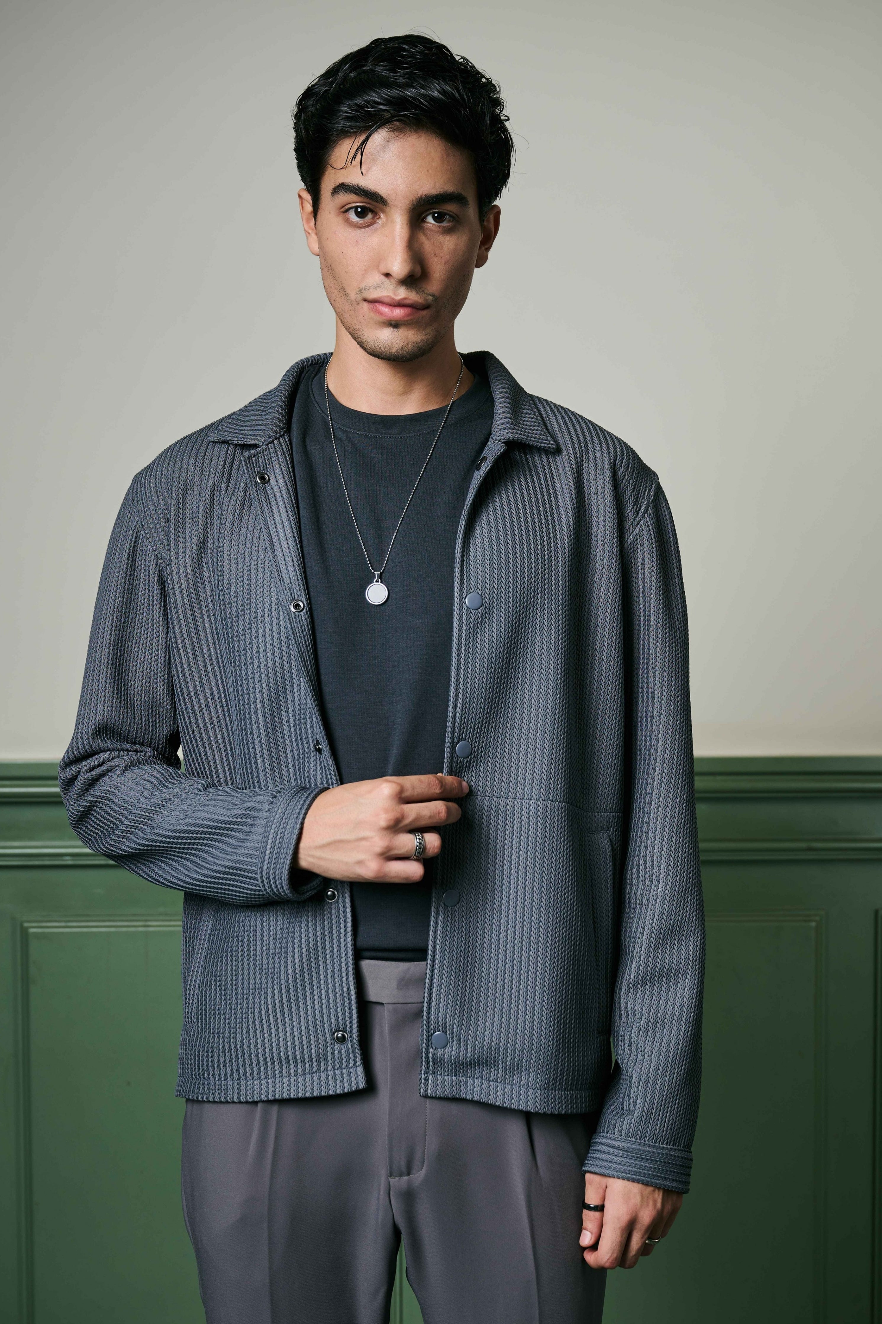 Charcoal Grey Textured Knit Jacket