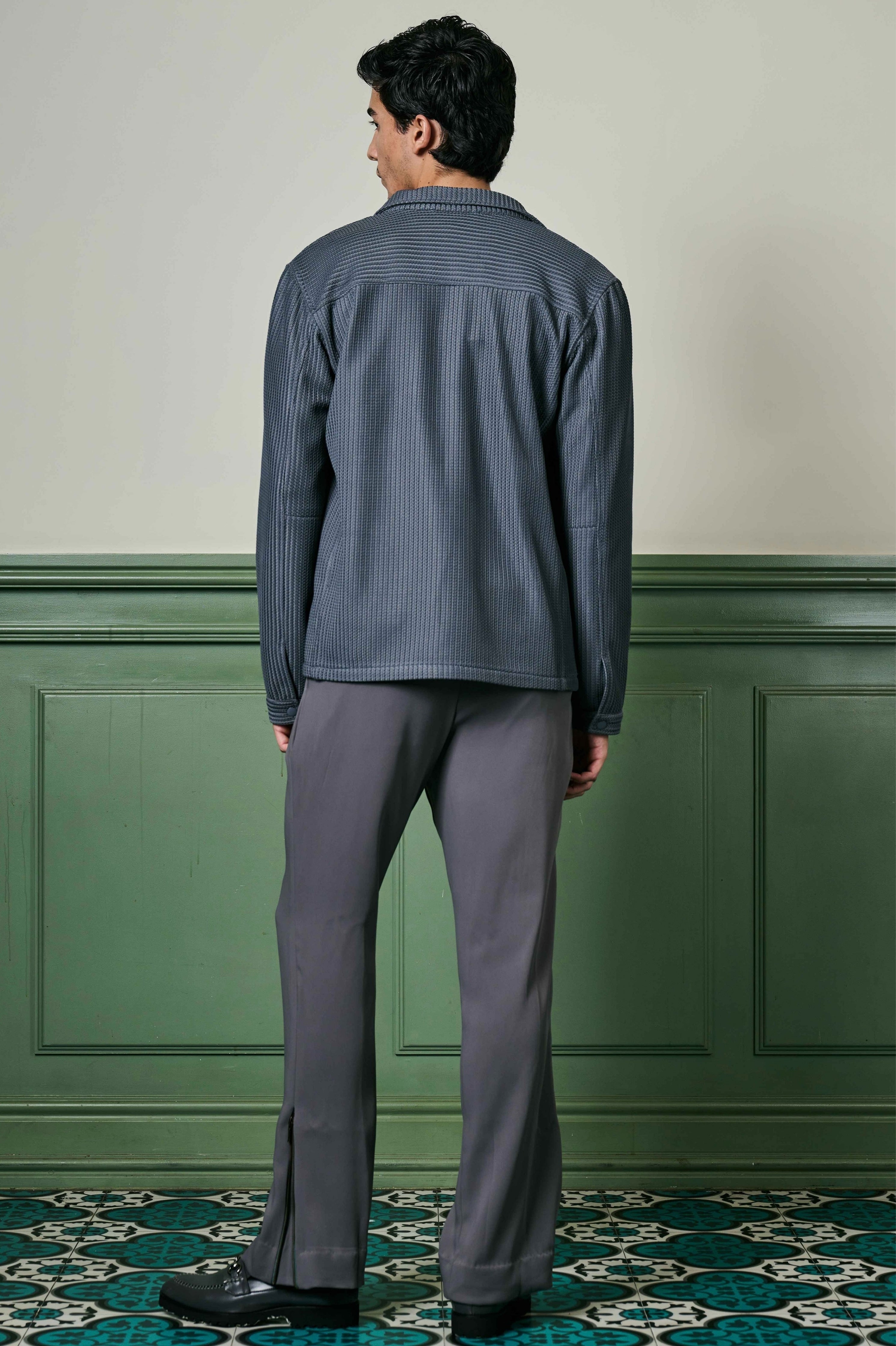 Charcoal Grey Textured Knit Jacket