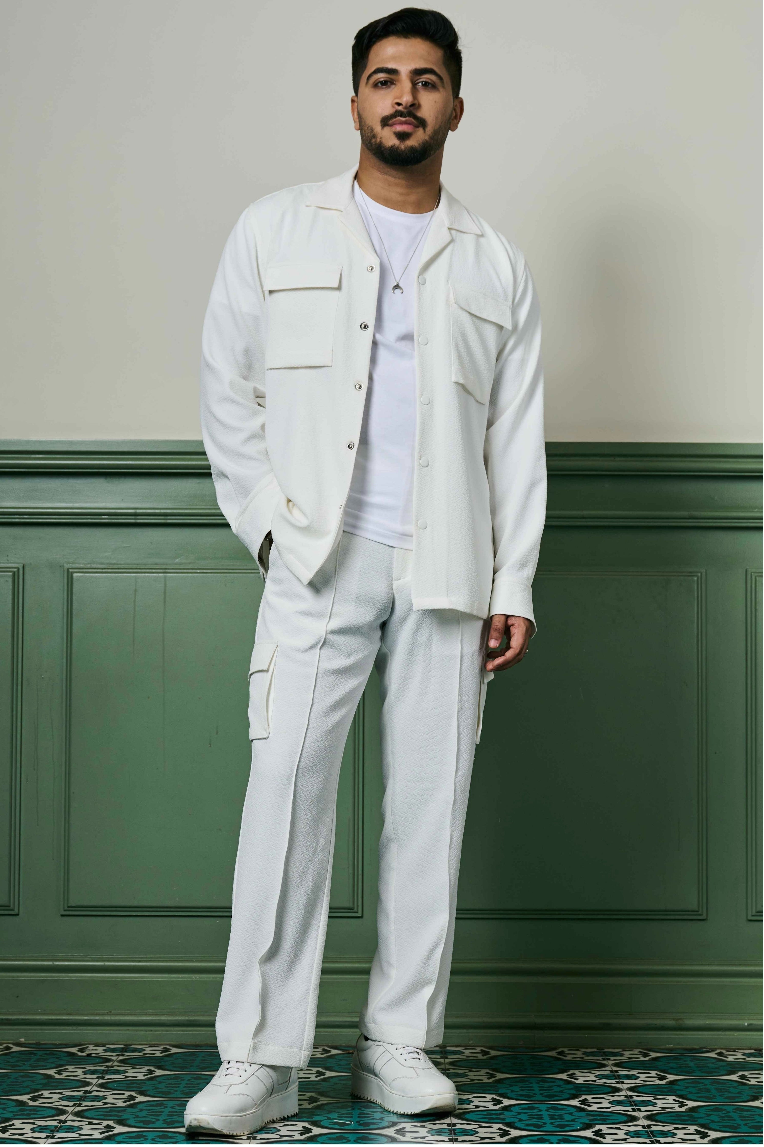 White Biscuit Crepe Co-Ord Set