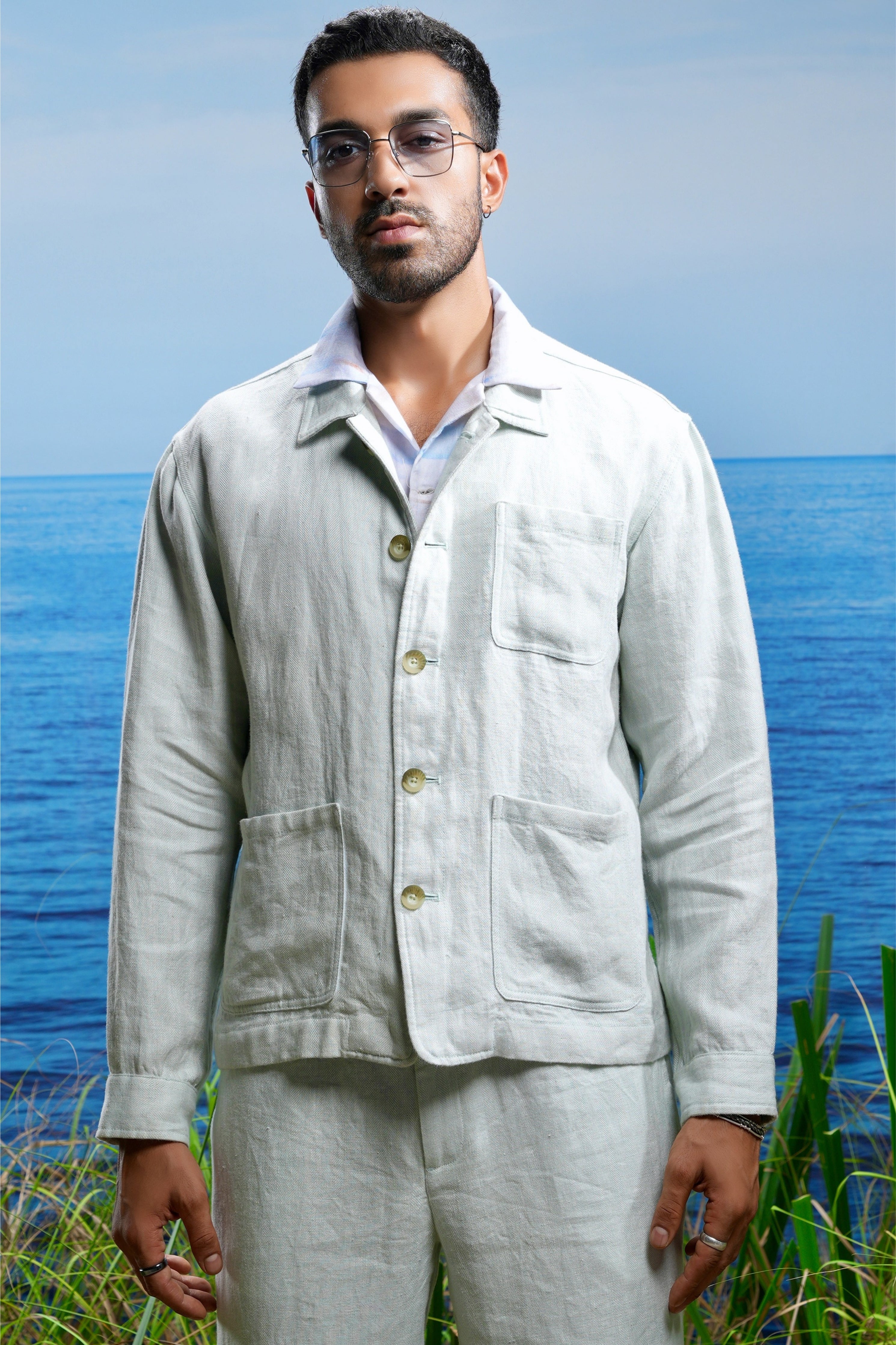 Sage Herringbone Linen Co-Ord Set